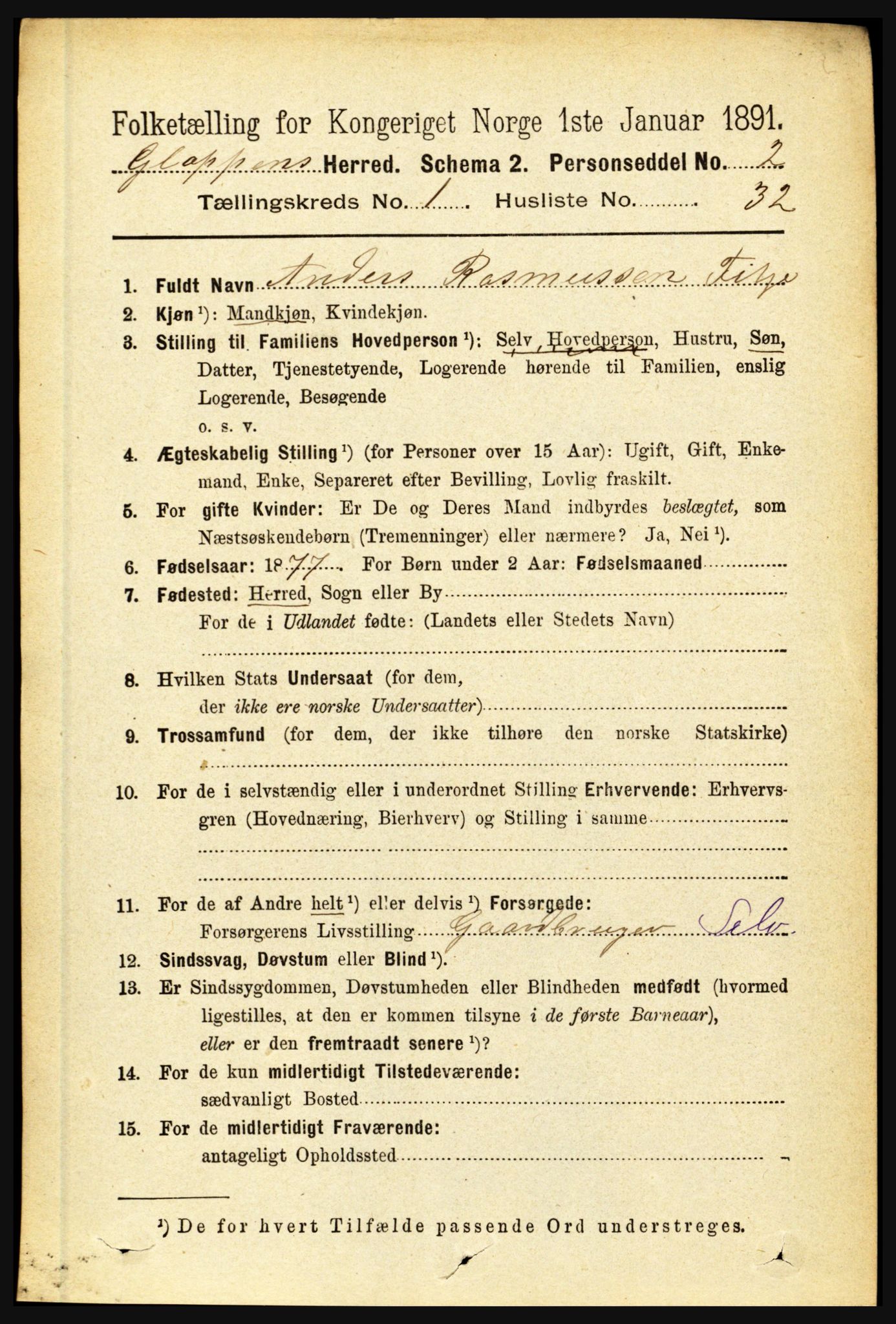 RA, Folketelling 1891 for 1445 Gloppen herred, 1891, s. 288