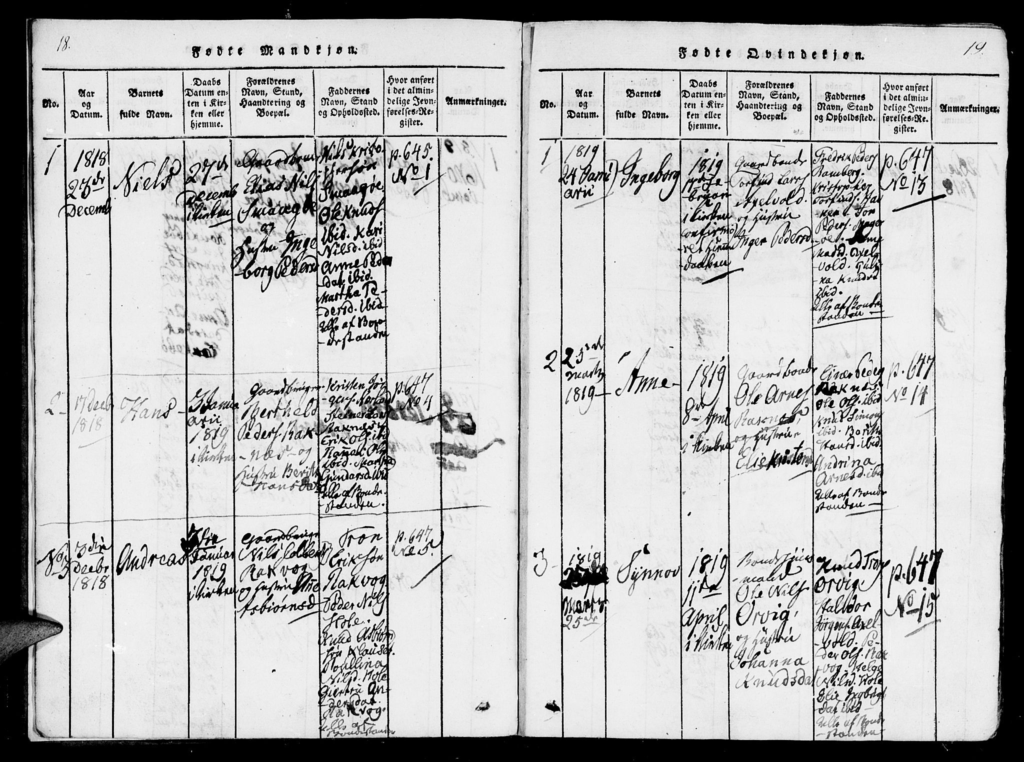 Ministerialprotokoller, klokkerbøker og fødselsregistre - Møre og Romsdal, AV/SAT-A-1454/560/L0718: Ministerialbok nr. 560A02, 1817-1844, s. 18-19