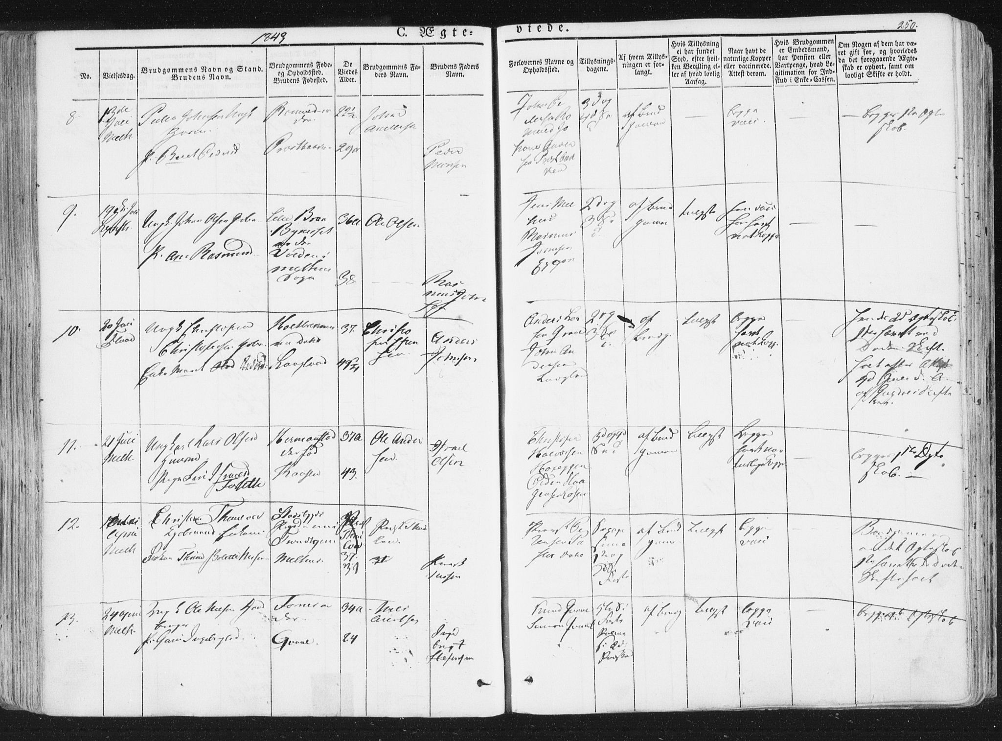 Ministerialprotokoller, klokkerbøker og fødselsregistre - Sør-Trøndelag, SAT/A-1456/691/L1074: Ministerialbok nr. 691A06, 1842-1852, s. 250