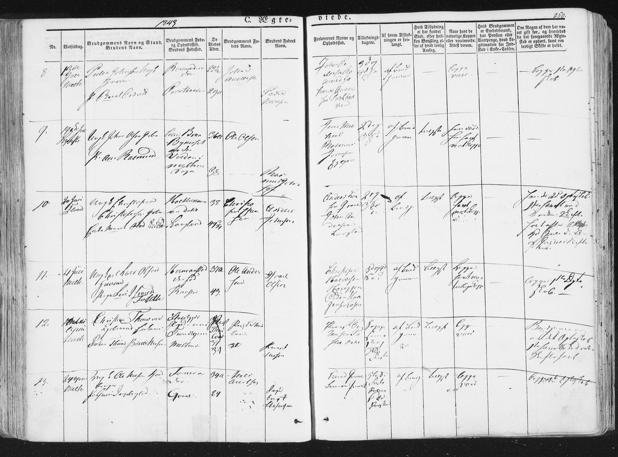 Ministerialprotokoller, klokkerbøker og fødselsregistre - Sør-Trøndelag, AV/SAT-A-1456/691/L1074: Ministerialbok nr. 691A06, 1842-1852, s. 250