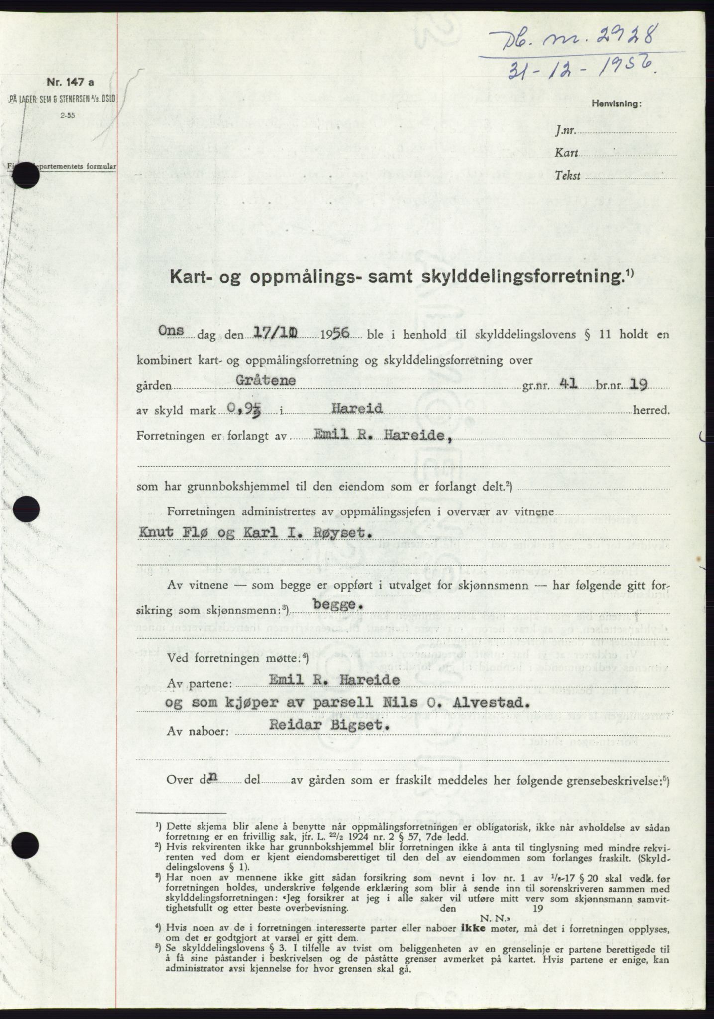 Søre Sunnmøre sorenskriveri, SAT/A-4122/1/2/2C/L0105: Pantebok nr. 31A, 1956-1957, Dagboknr: 2928/1956