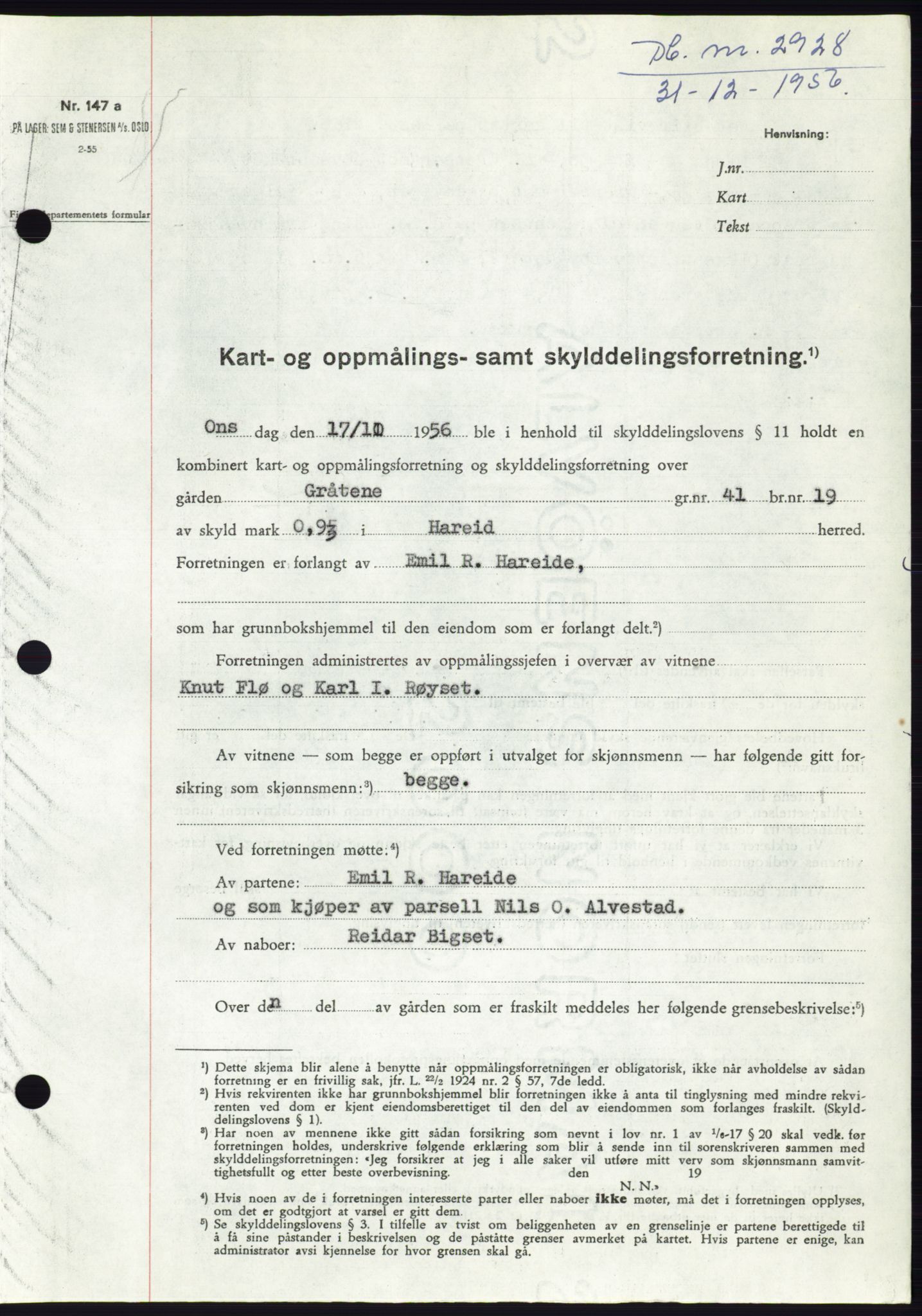 Søre Sunnmøre sorenskriveri, AV/SAT-A-4122/1/2/2C/L0105: Pantebok nr. 31A, 1956-1957, Dagboknr: 2928/1956