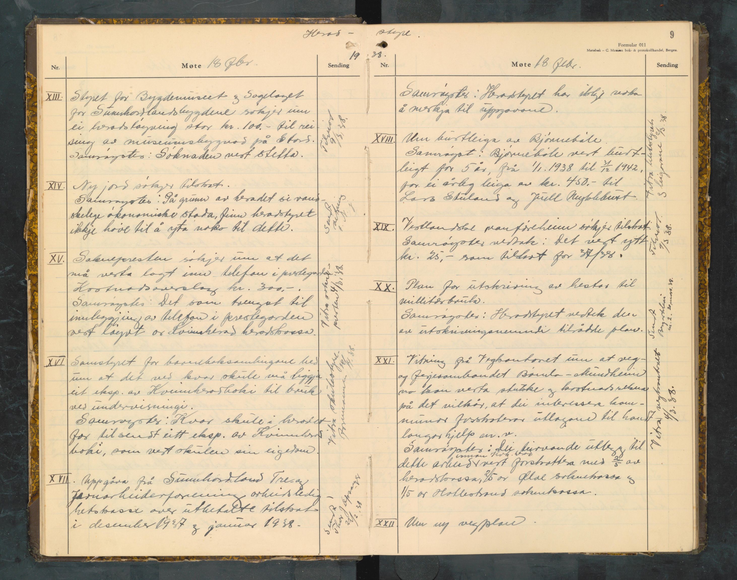 Kvinnherad kommune. Formannskapet, IKAH/1224-021/A/Aa/L0010: Møtebok for formannskap og heradstyre i Kvinnherad prestegjeld og styre i soknekommunane Kvinnherad, Ølve, Husnes og Ænes, 1938-1942