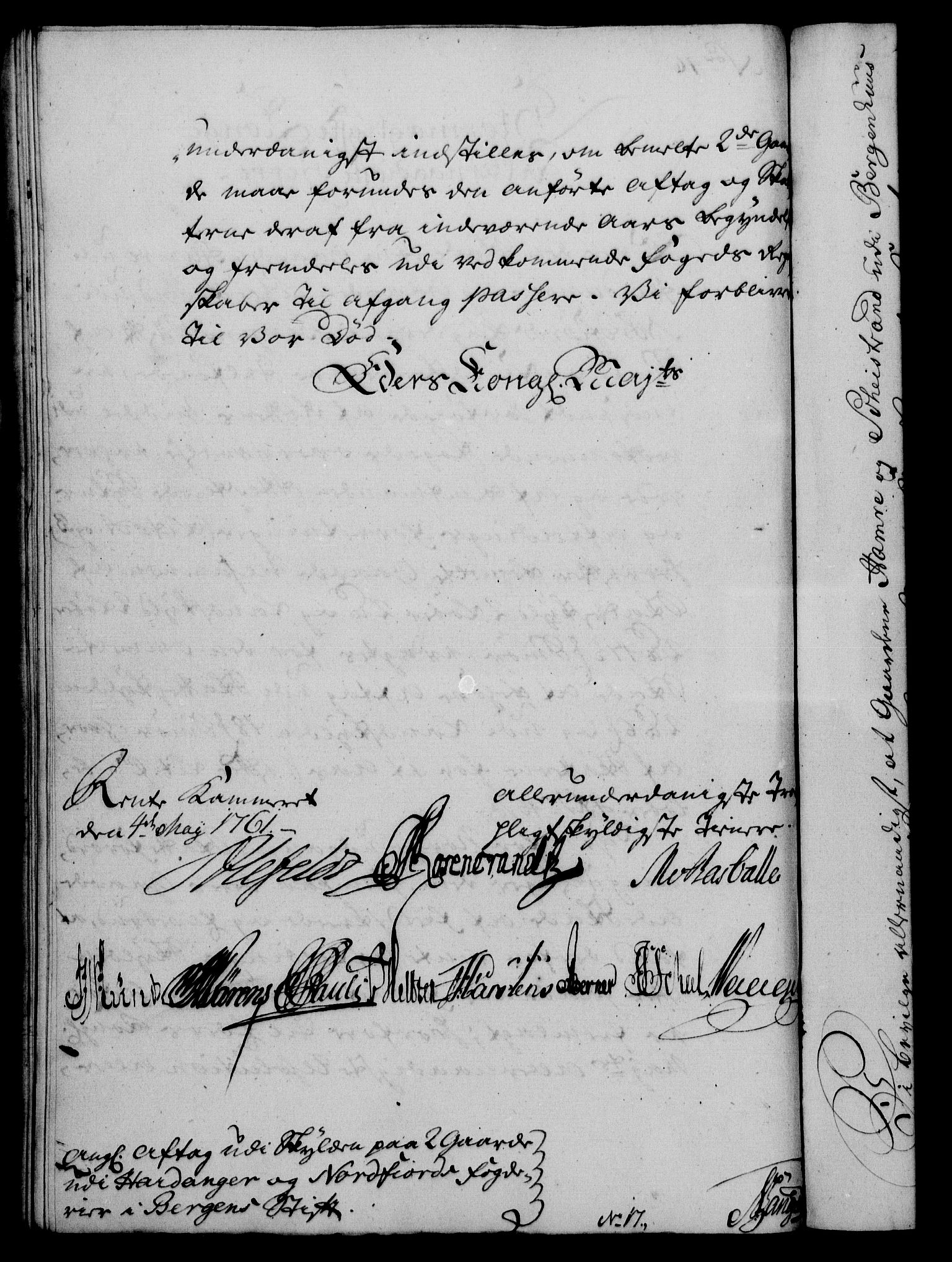 Rentekammeret, Kammerkanselliet, RA/EA-3111/G/Gf/Gfa/L0043: Norsk relasjons- og resolusjonsprotokoll (merket RK 52.43), 1761, s. 187