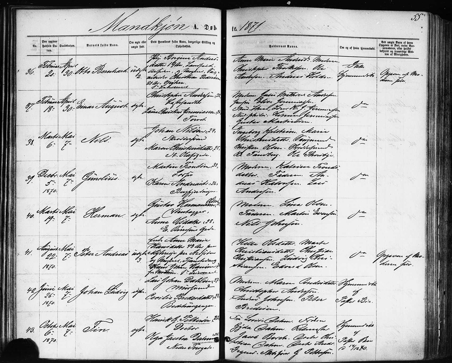 Bragernes kirkebøker, AV/SAKO-A-6/F/Fb/L0004: Ministerialbok nr. II 4, 1869-1875, s. 55