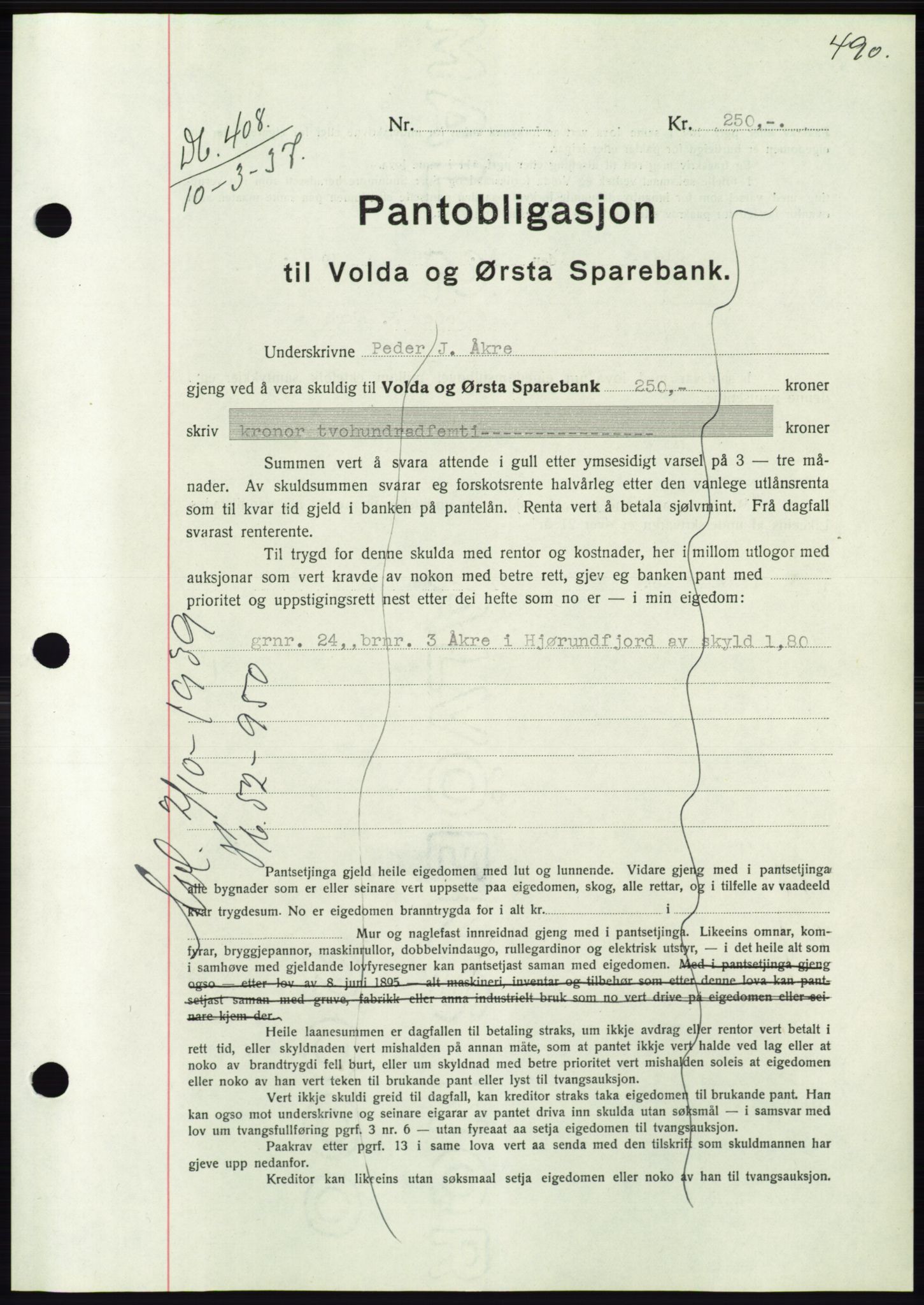 Søre Sunnmøre sorenskriveri, AV/SAT-A-4122/1/2/2C/L0062: Pantebok nr. 56, 1936-1937, Dagboknr: 408/1937