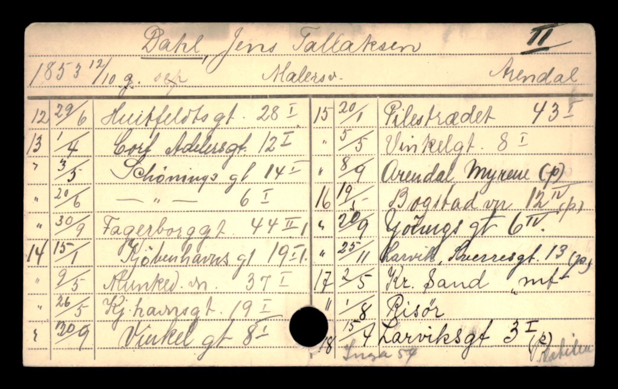 Oslo folkeregister, Registerkort, SAO/A-11715/D/Da/L0014: Menn: Dahl Jens - Dinesen Johan, 1906-1919