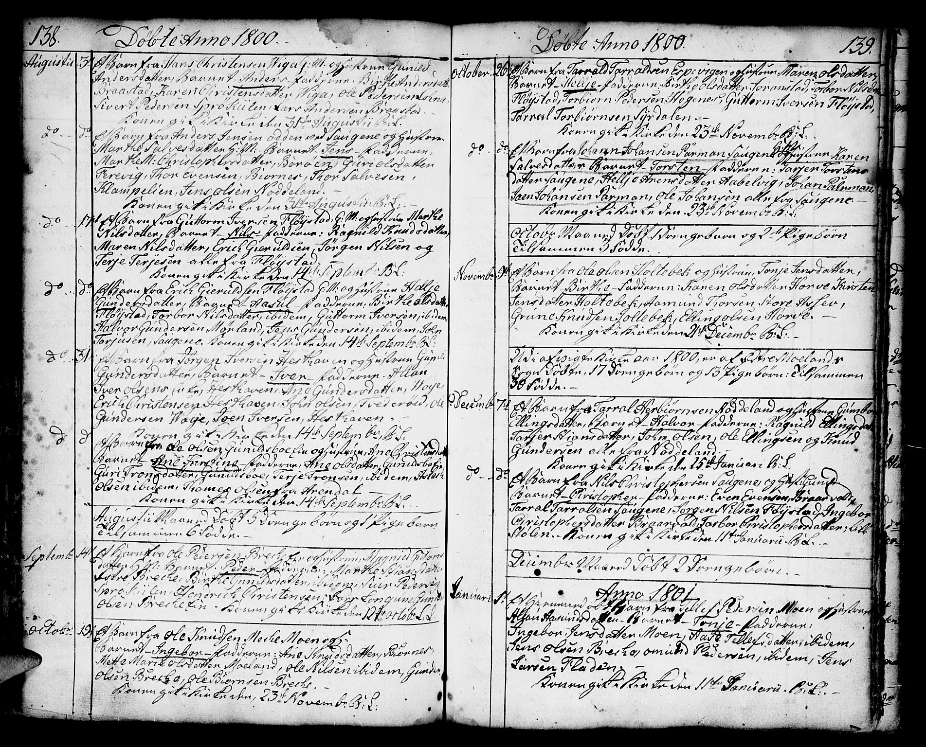 Austre Moland sokneprestkontor, AV/SAK-1111-0001/F/Fa/Faa/L0002: Ministerialbok nr. A 2, 1747-1808, s. 138-139