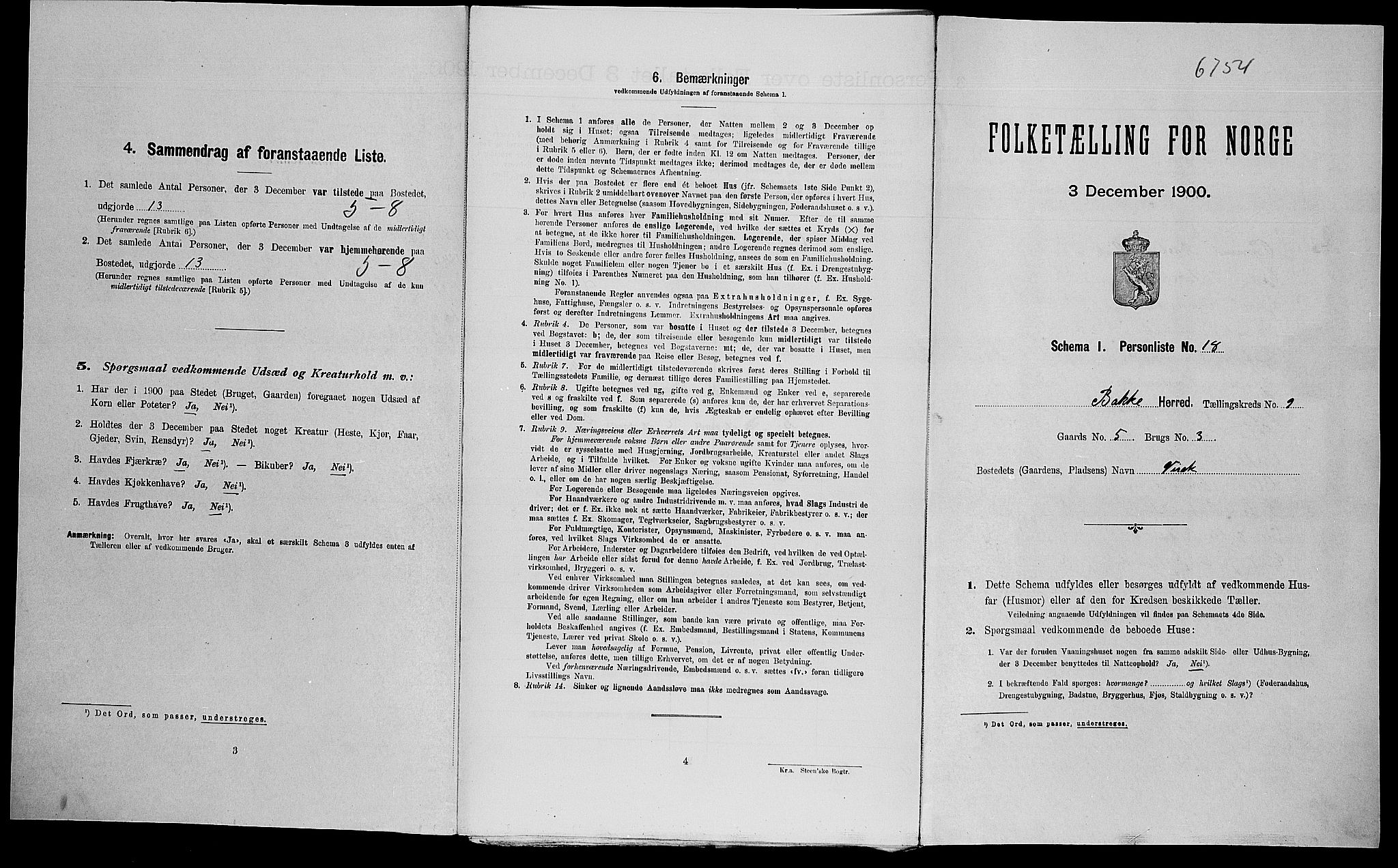 SAK, Folketelling 1900 for 1045 Bakke herred, 1900, s. 513