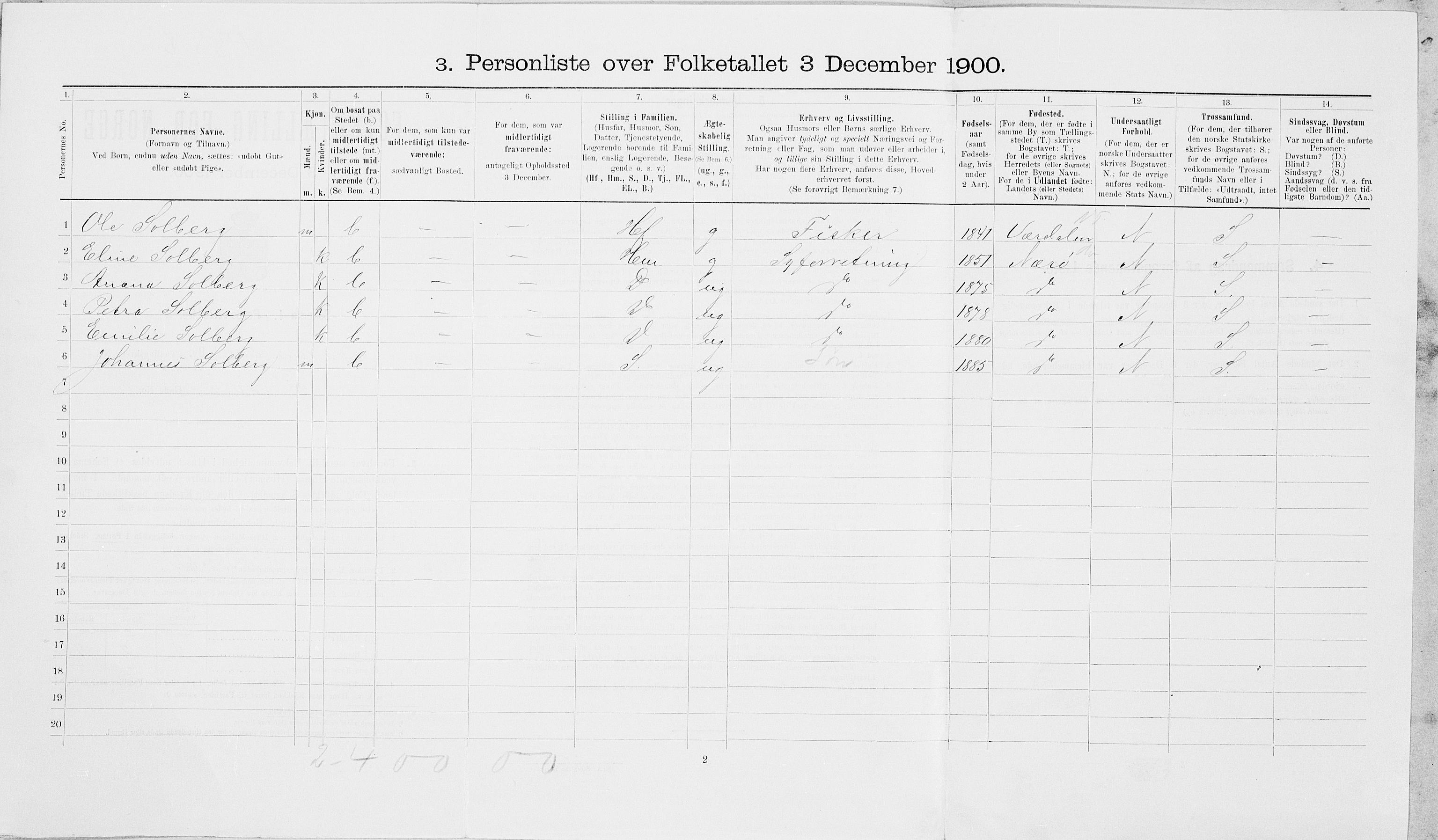 SAT, Folketelling 1900 for 1703 Namsos ladested, 1900, s. 920