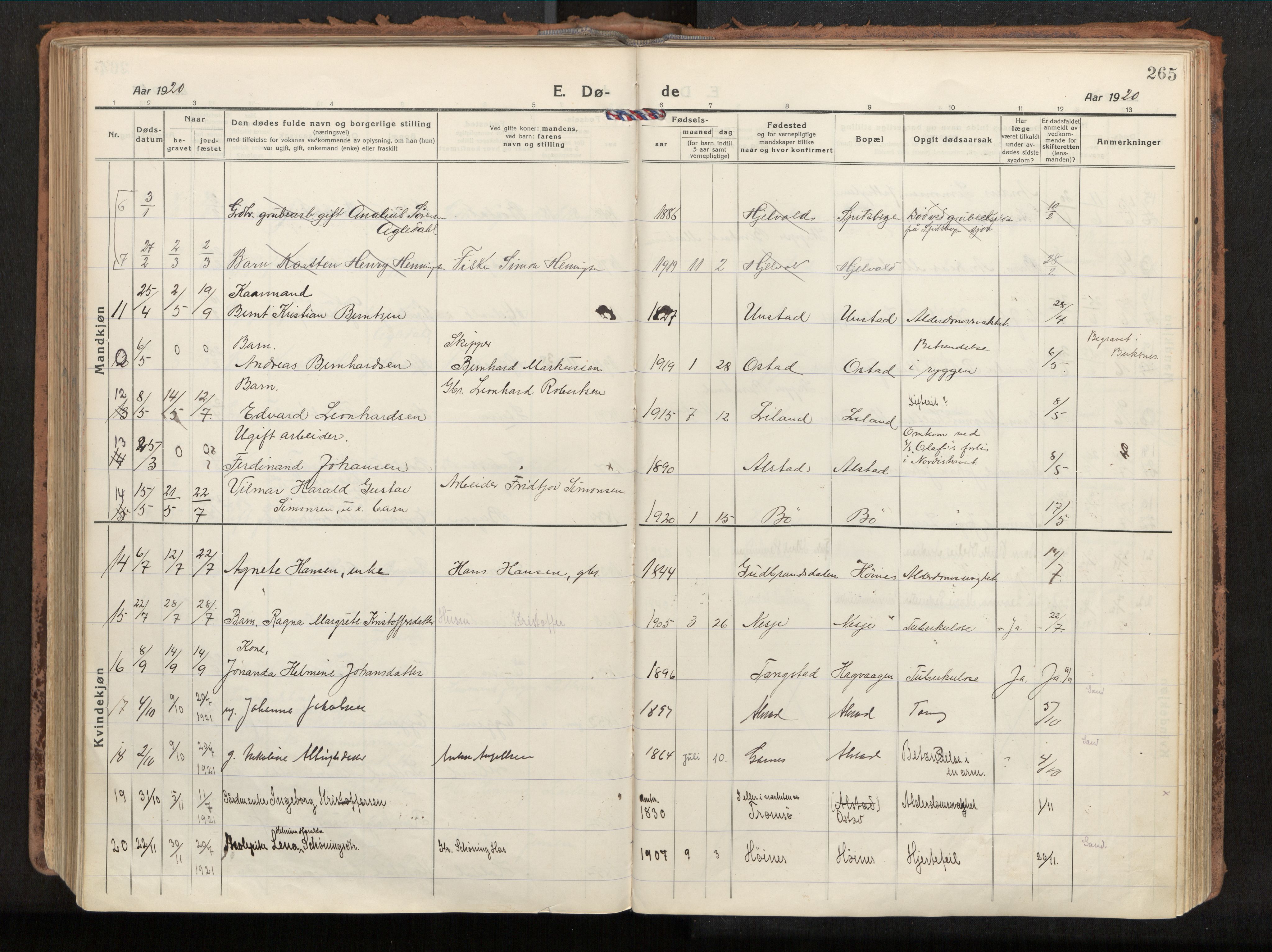 Ministerialprotokoller, klokkerbøker og fødselsregistre - Nordland, AV/SAT-A-1459/880/L1136: Ministerialbok nr. 880A10, 1919-1927, s. 265