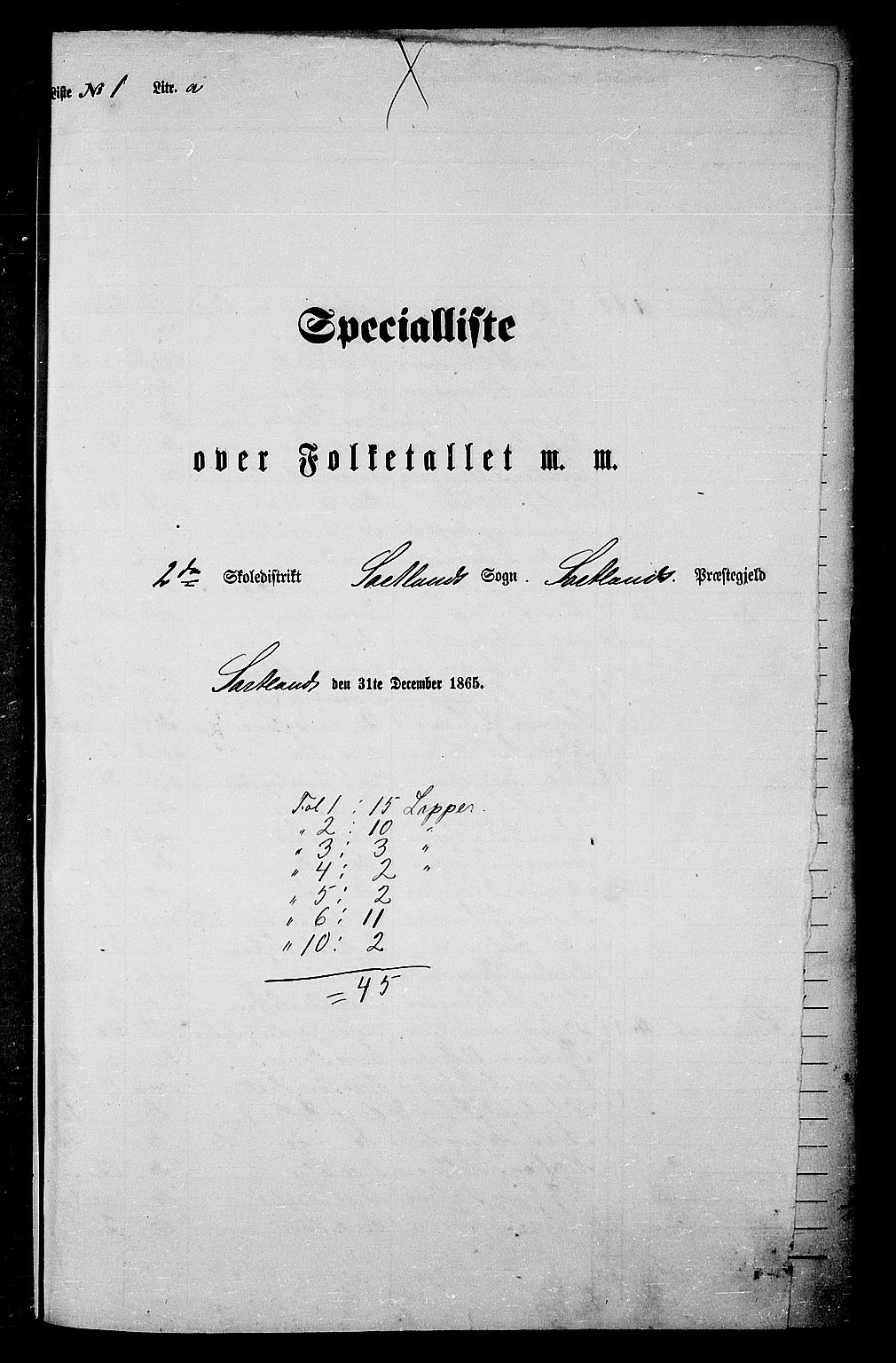 RA, Folketelling 1865 for 1870P Sortland prestegjeld, 1865, s. 9
