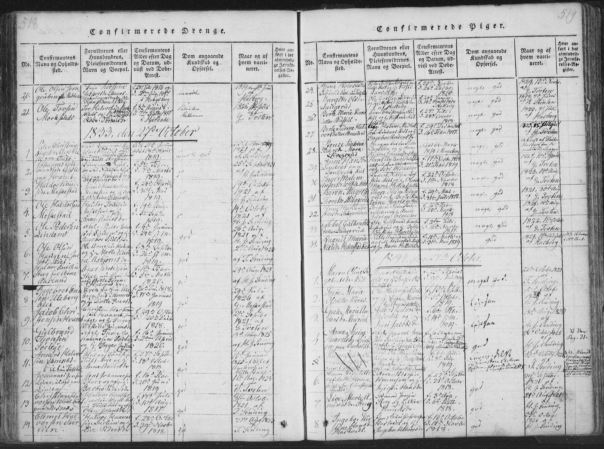 Sandsvær kirkebøker, AV/SAKO-A-244/F/Fa/L0004: Ministerialbok nr. I 4, 1817-1839, s. 518-519