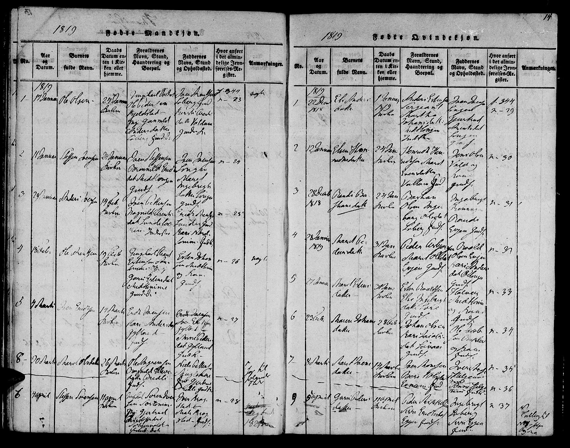 Ministerialprotokoller, klokkerbøker og fødselsregistre - Sør-Trøndelag, AV/SAT-A-1456/692/L1102: Ministerialbok nr. 692A02, 1816-1842, s. 14