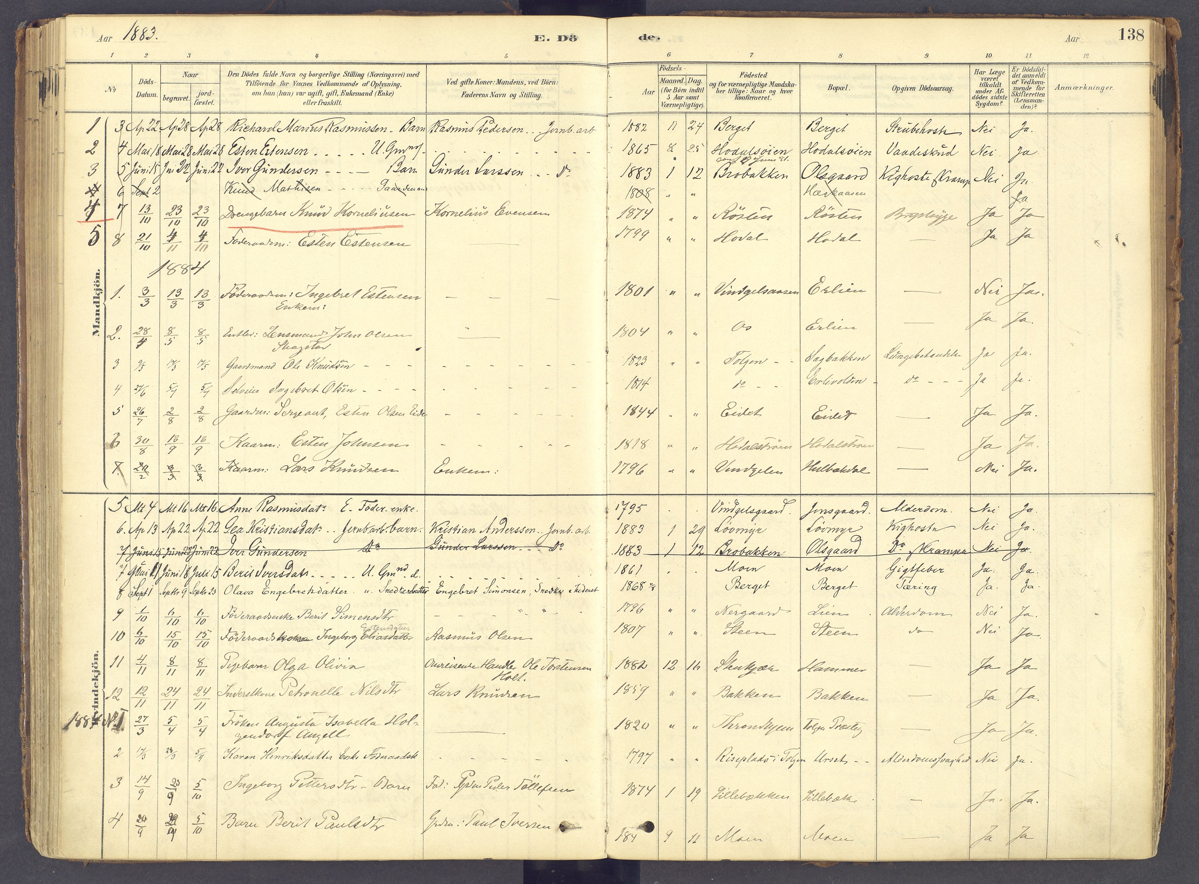 Tolga prestekontor, AV/SAH-PREST-062/K/L0011: Ministerialbok nr. 11, 1877-1920, s. 138