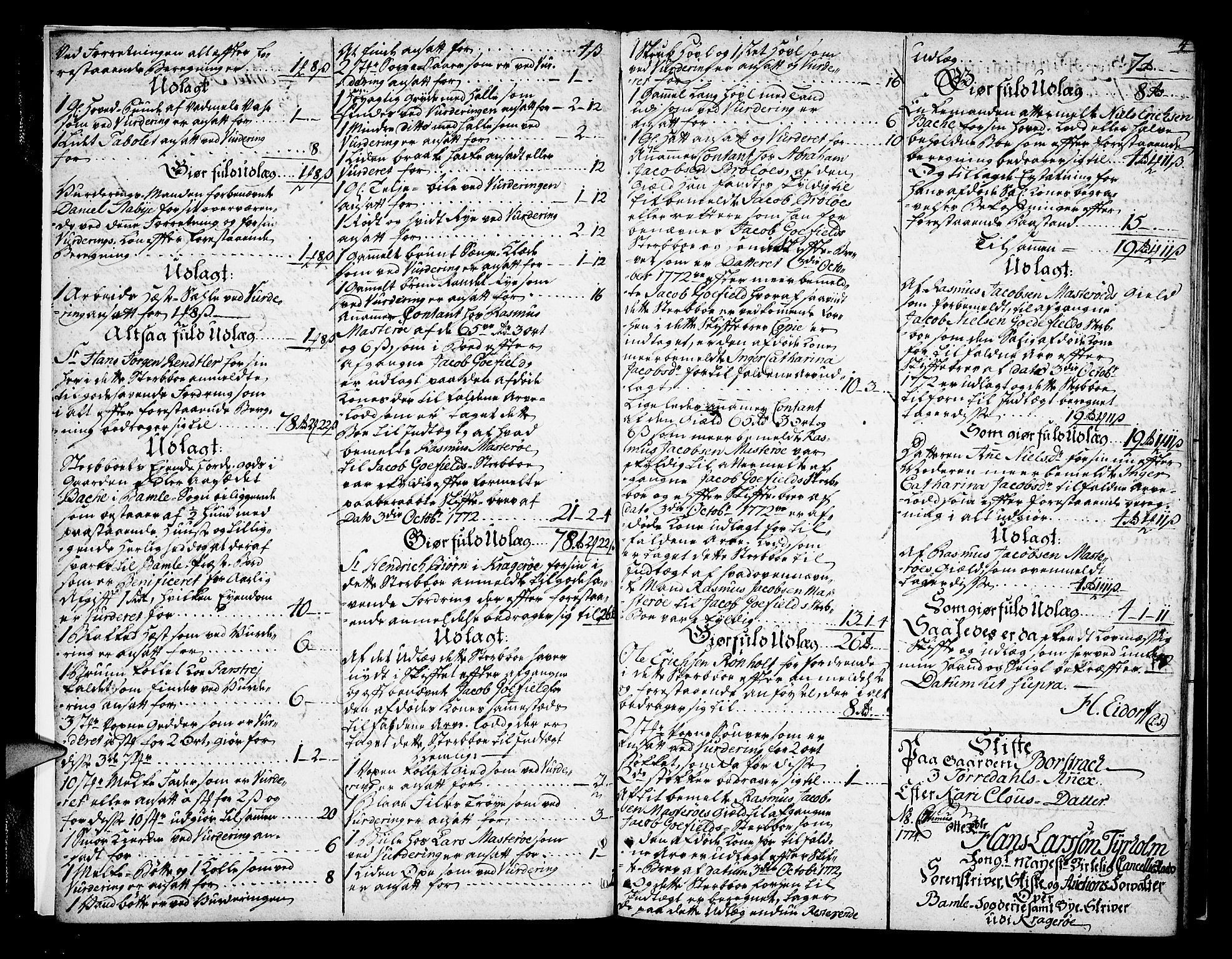 Bamble sorenskriveri, AV/SAKO-A-214/H/Hb/Hba/Hbaa/L0008: Skifteprotokoll, 1773-1774, s. 3b-4a