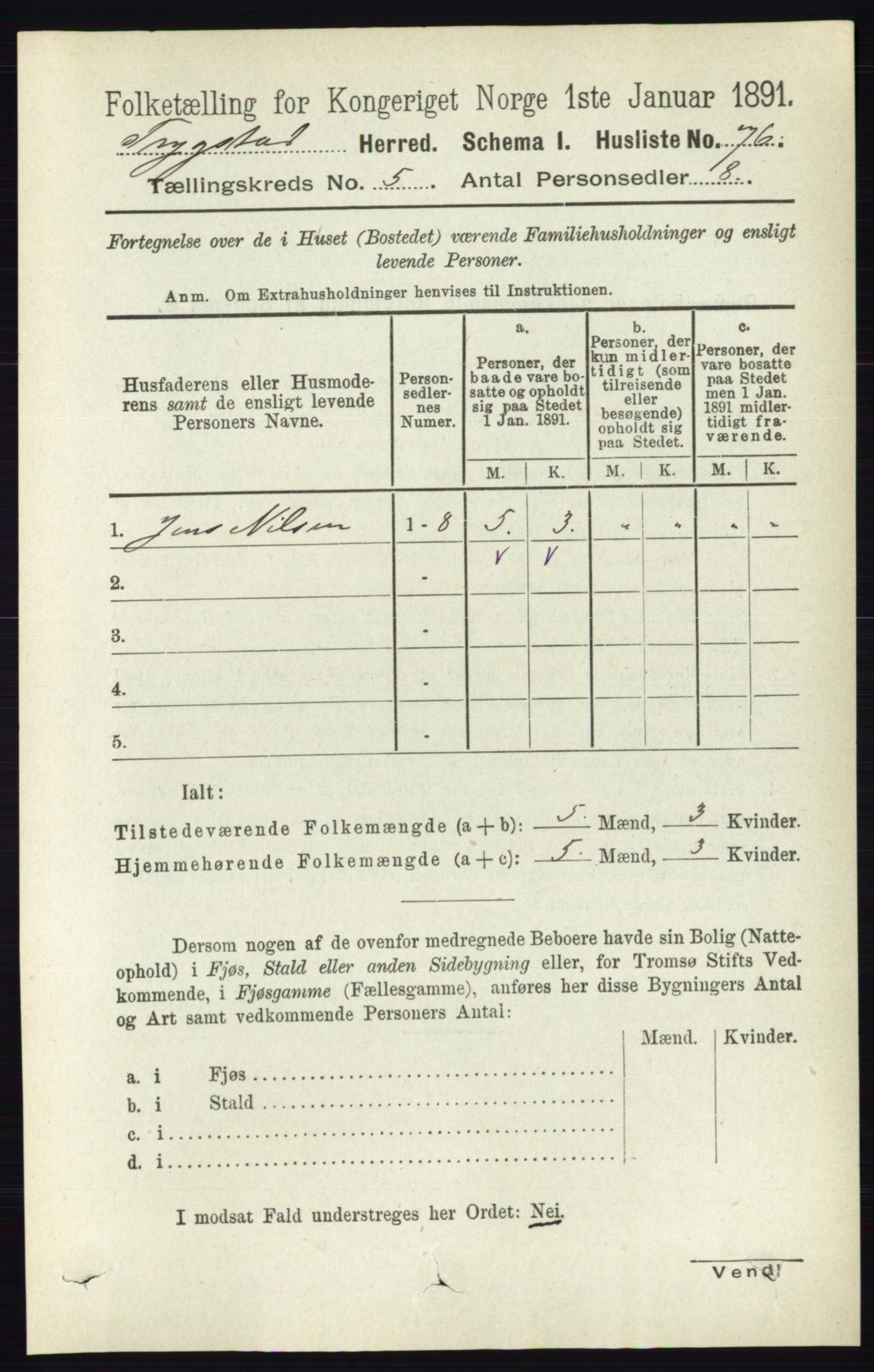 RA, Folketelling 1891 for 0122 Trøgstad herred, 1891, s. 2019