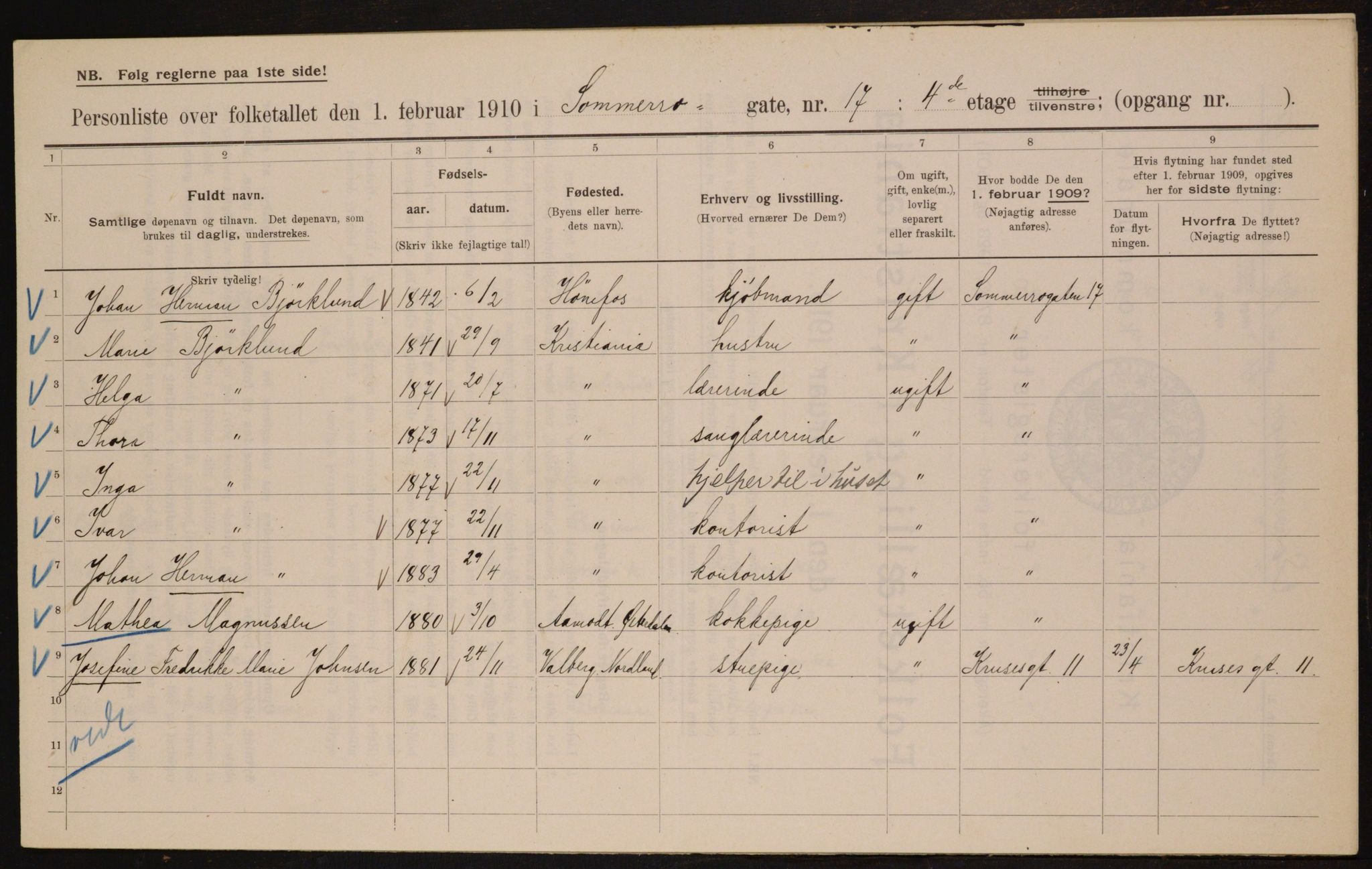 OBA, Kommunal folketelling 1.2.1910 for Kristiania, 1910, s. 95048