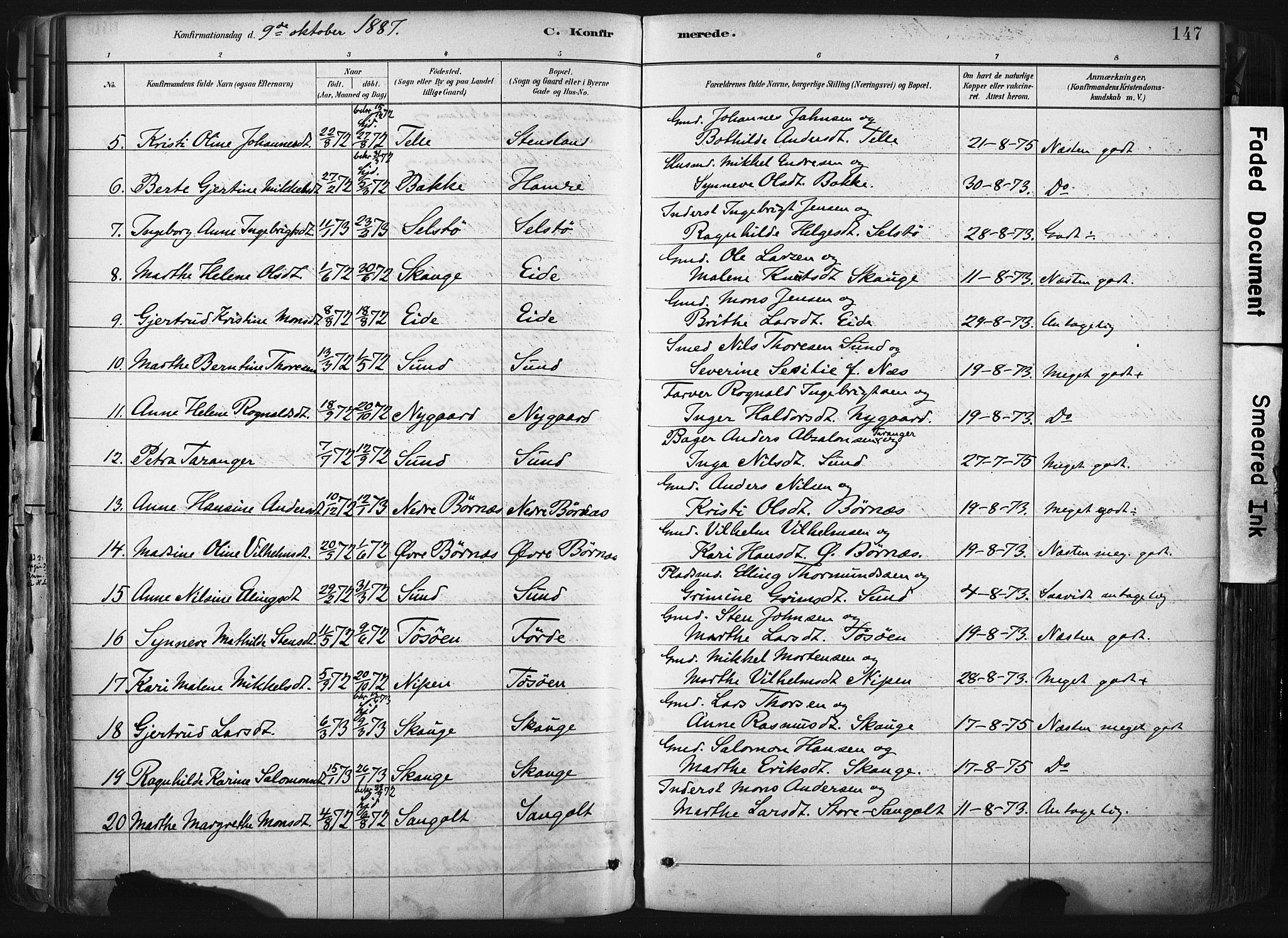 Sund sokneprestembete, AV/SAB-A-99930: Ministerialbok nr. B 1, 1882-1907, s. 147