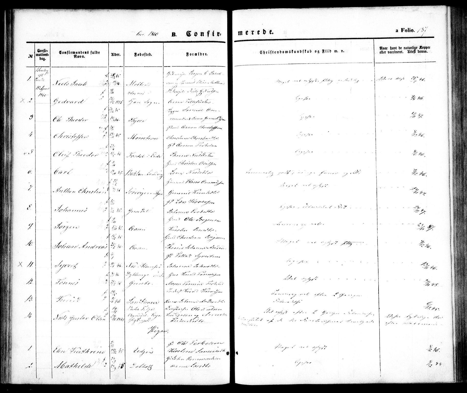 Hommedal sokneprestkontor, SAK/1111-0023/F/Fa/Fab/L0004: Ministerialbok nr. A 4, 1848-1860, s. 187