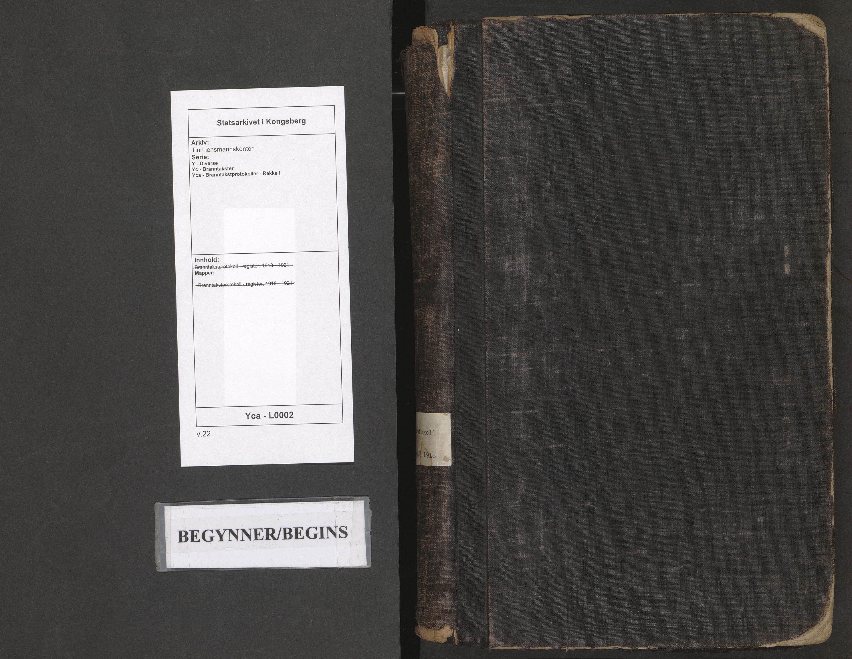 Tinn lensmannskontor, SAKO/A-576/Y/Yc/Yca/L0002: Branntakstprotokoll - register, 1912-1918