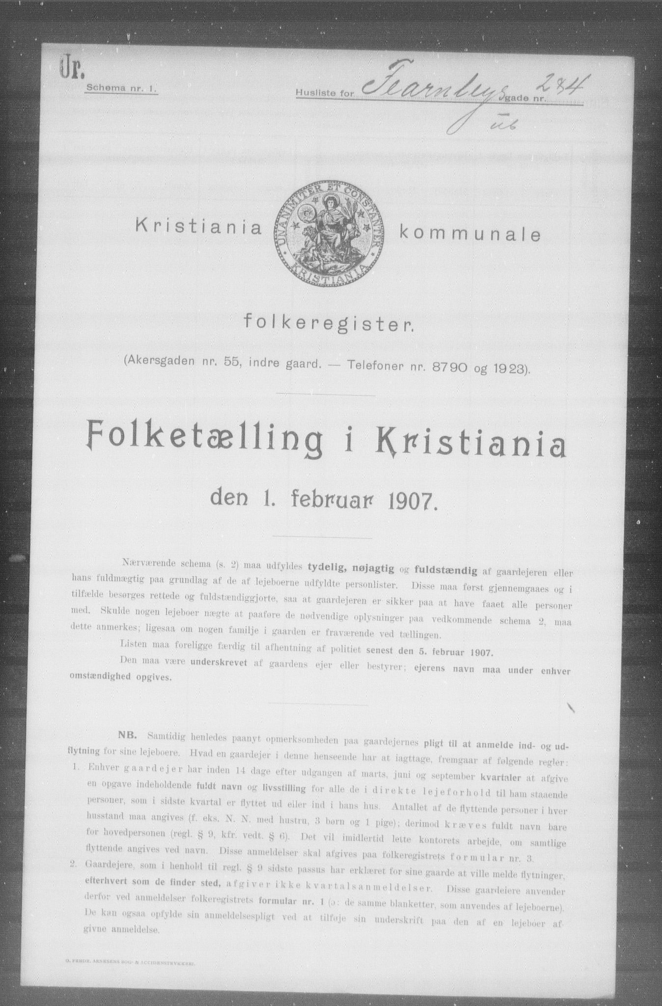 OBA, Kommunal folketelling 1.2.1907 for Kristiania kjøpstad, 1907, s. 12119
