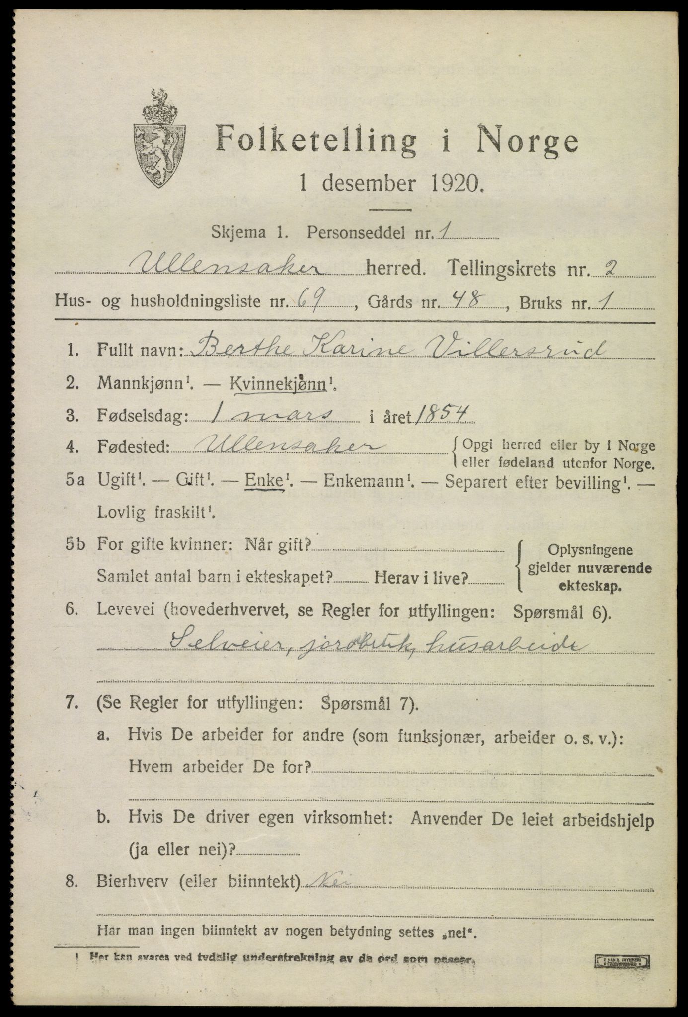 SAO, Folketelling 1920 for 0235 Ullensaker herred, 1920, s. 5491