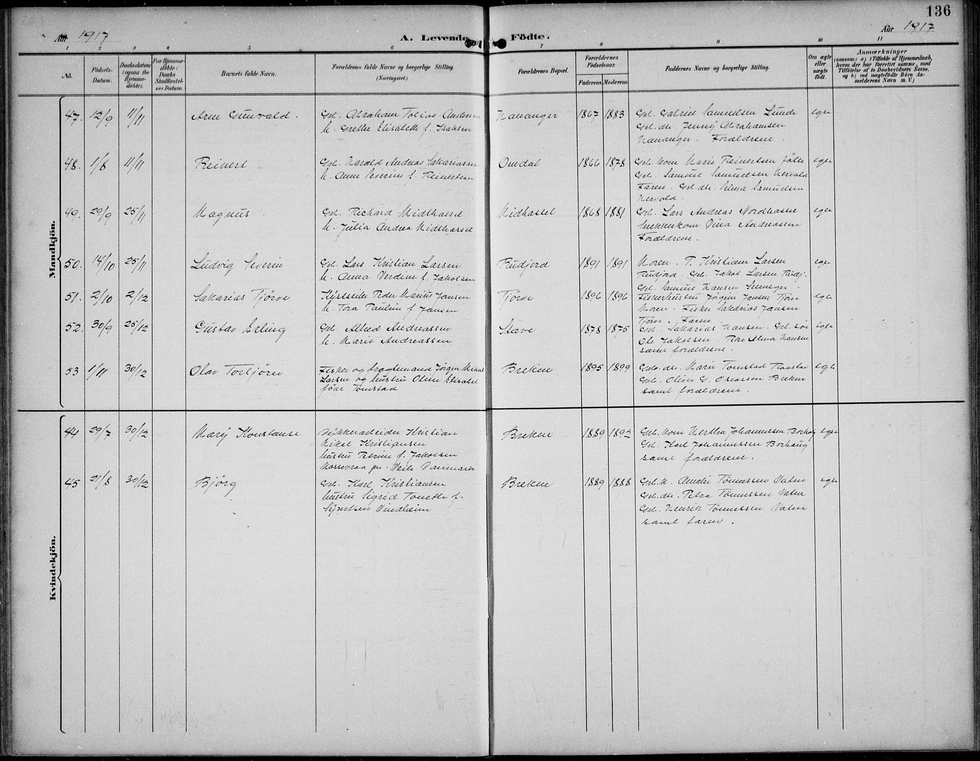 Lista sokneprestkontor, SAK/1111-0027/F/Fb/L0005: Klokkerbok nr. B 5, 1892-1923, s. 136