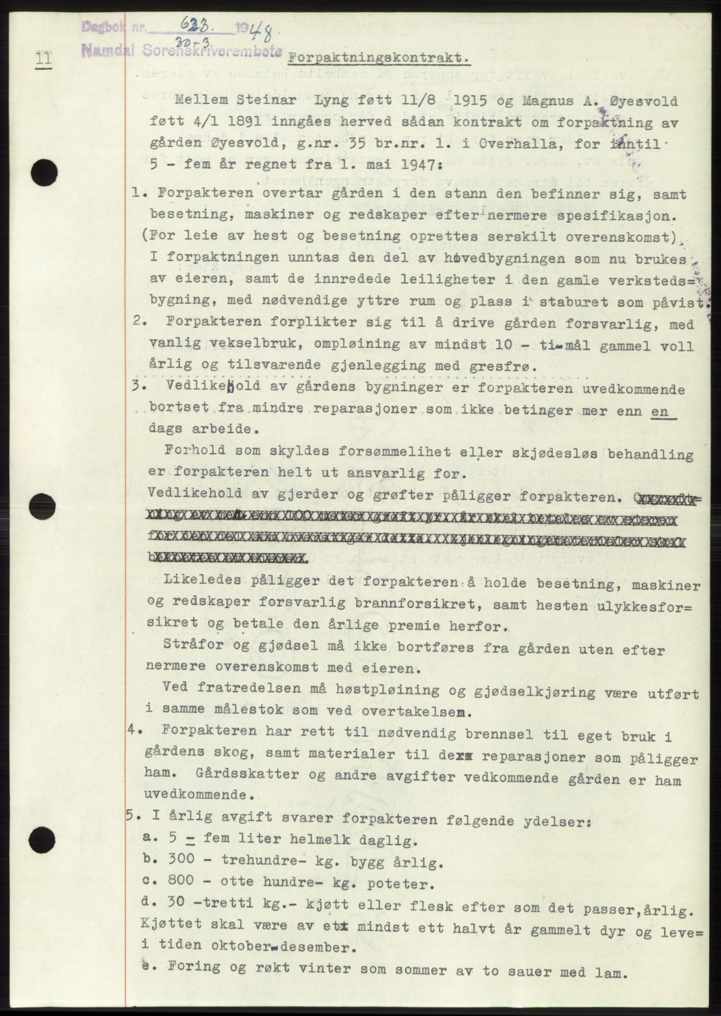 Namdal sorenskriveri, SAT/A-4133/1/2/2C: Pantebok nr. -, 1947-1948, Dagboknr: 623/1948