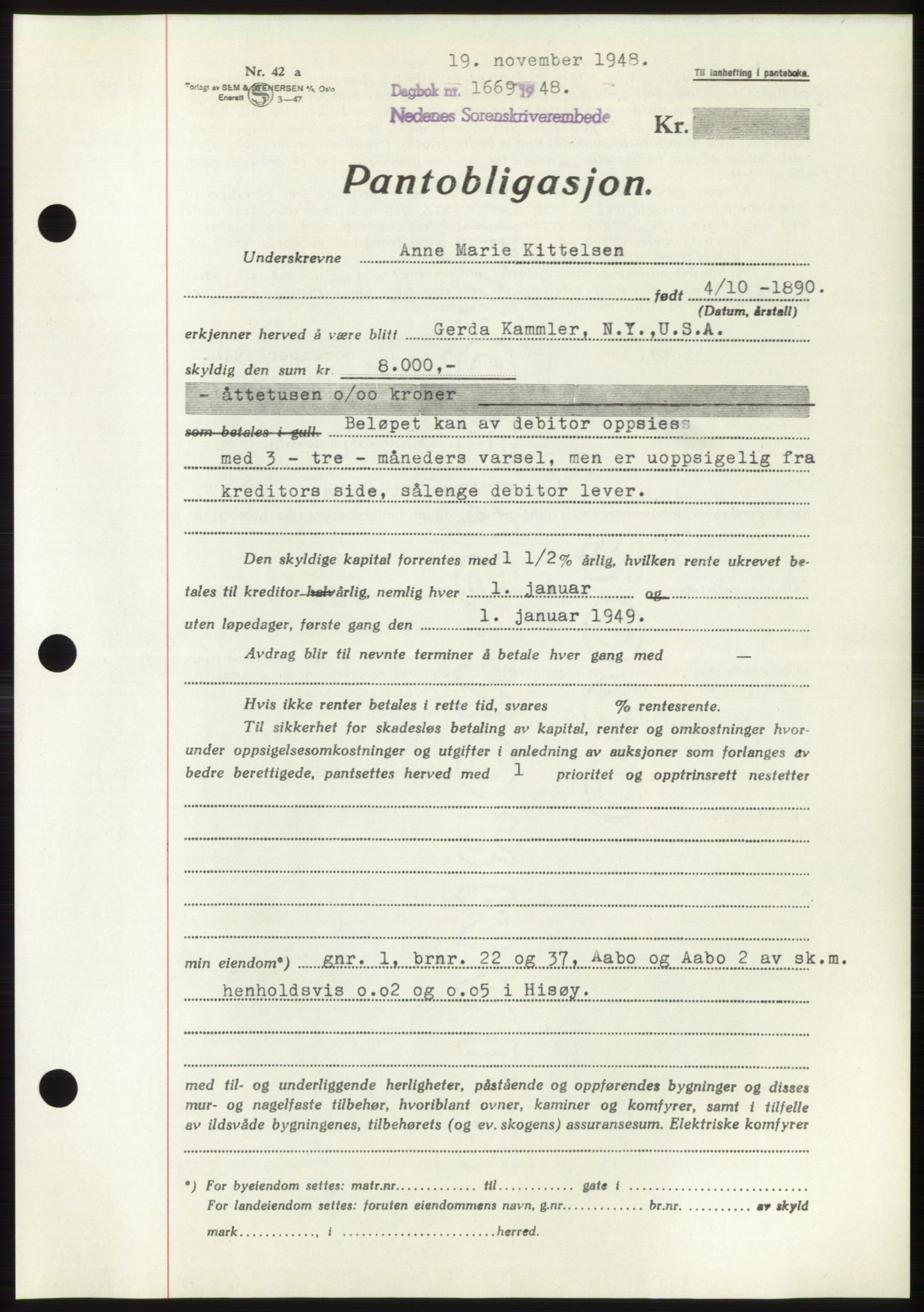 Nedenes sorenskriveri, AV/SAK-1221-0006/G/Gb/Gbb/L0005: Pantebok nr. B5, 1948-1948, Dagboknr: 1669/1948