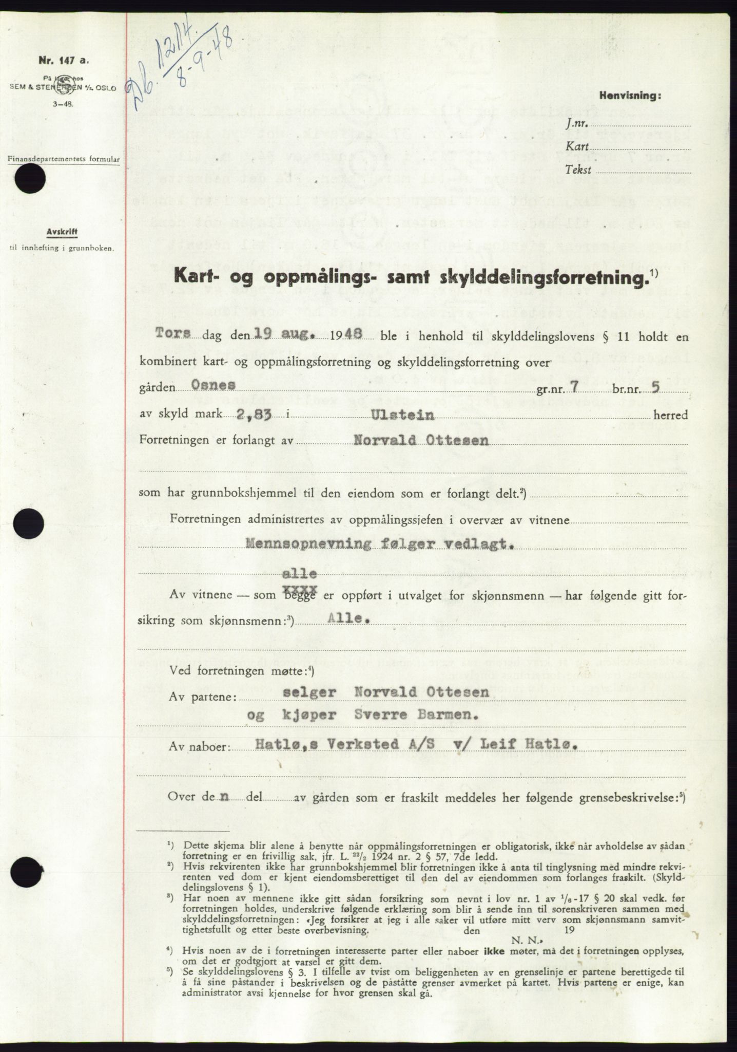 Søre Sunnmøre sorenskriveri, SAT/A-4122/1/2/2C/L0082: Pantebok nr. 8A, 1948-1948, Dagboknr: 1214/1948