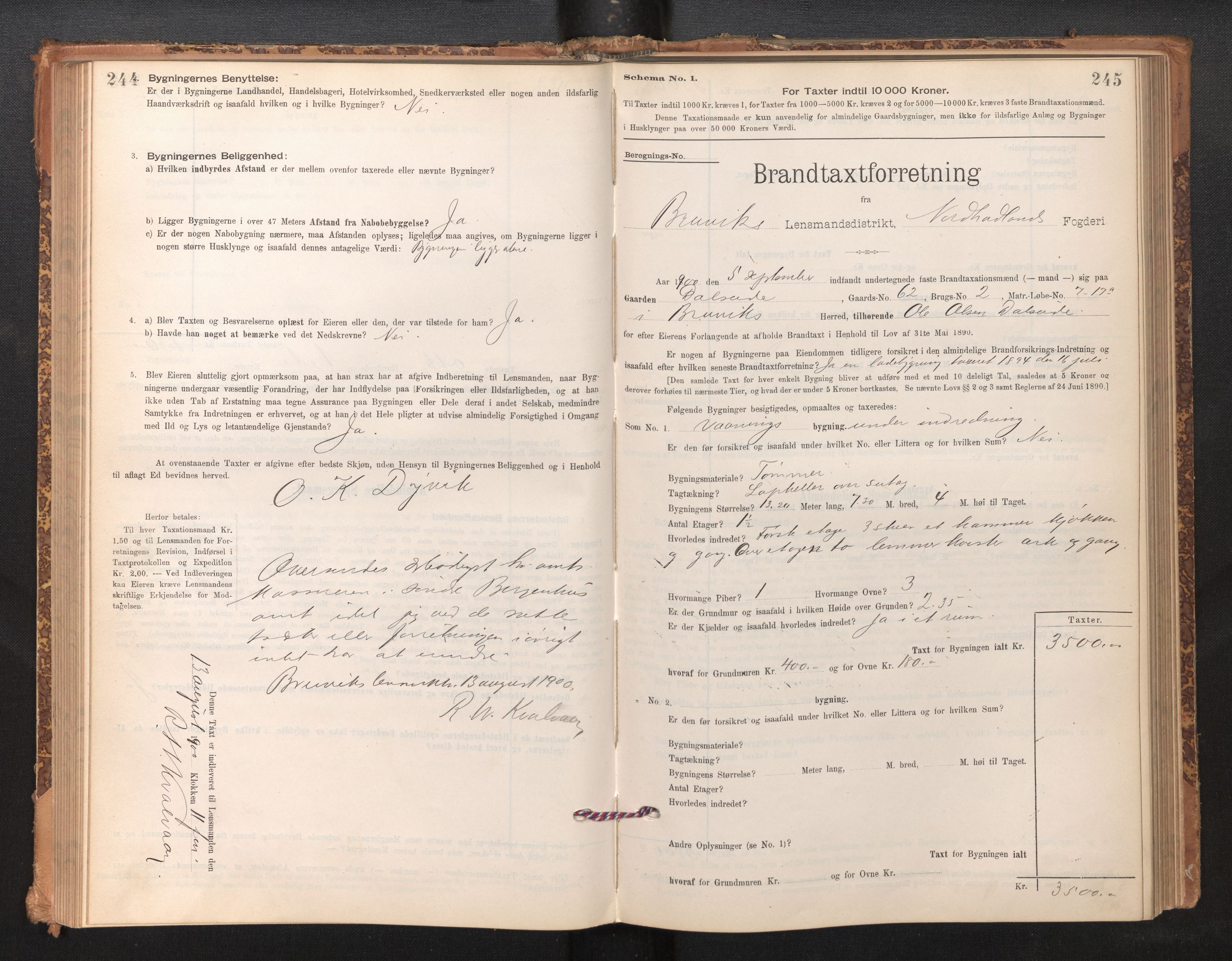 Lensmannen i Bruvik, SAB/A-31301/0012/L0006: Branntakstprotokoll, skjematakst, 1894-1906, s. 244-245