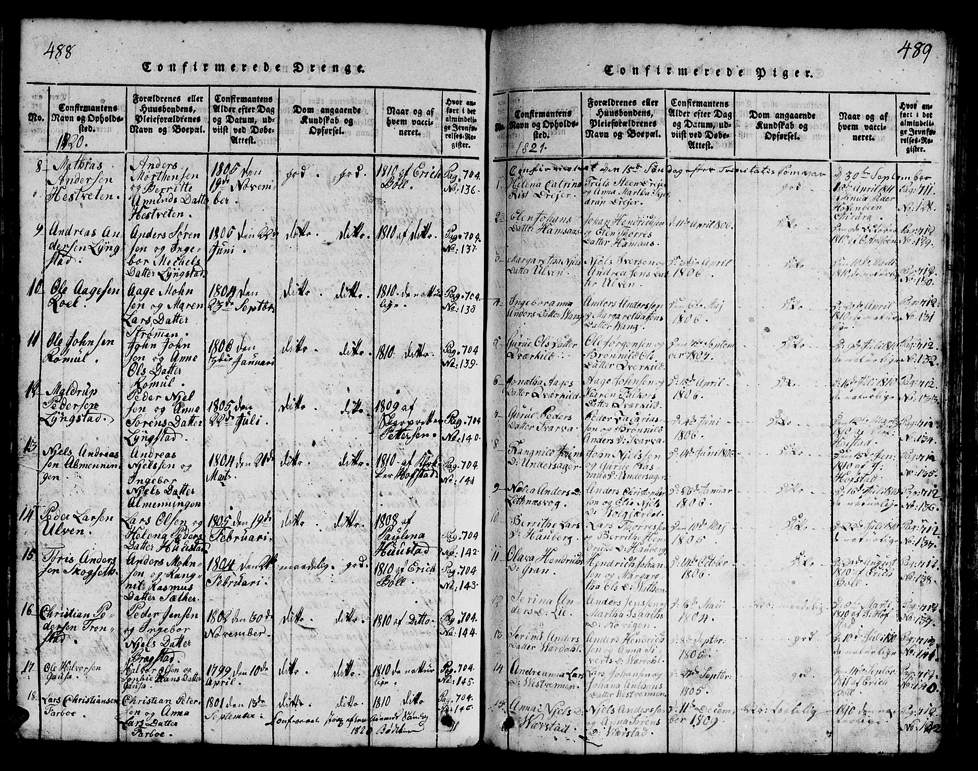 Ministerialprotokoller, klokkerbøker og fødselsregistre - Nord-Trøndelag, SAT/A-1458/730/L0298: Klokkerbok nr. 730C01, 1816-1849, s. 488-489