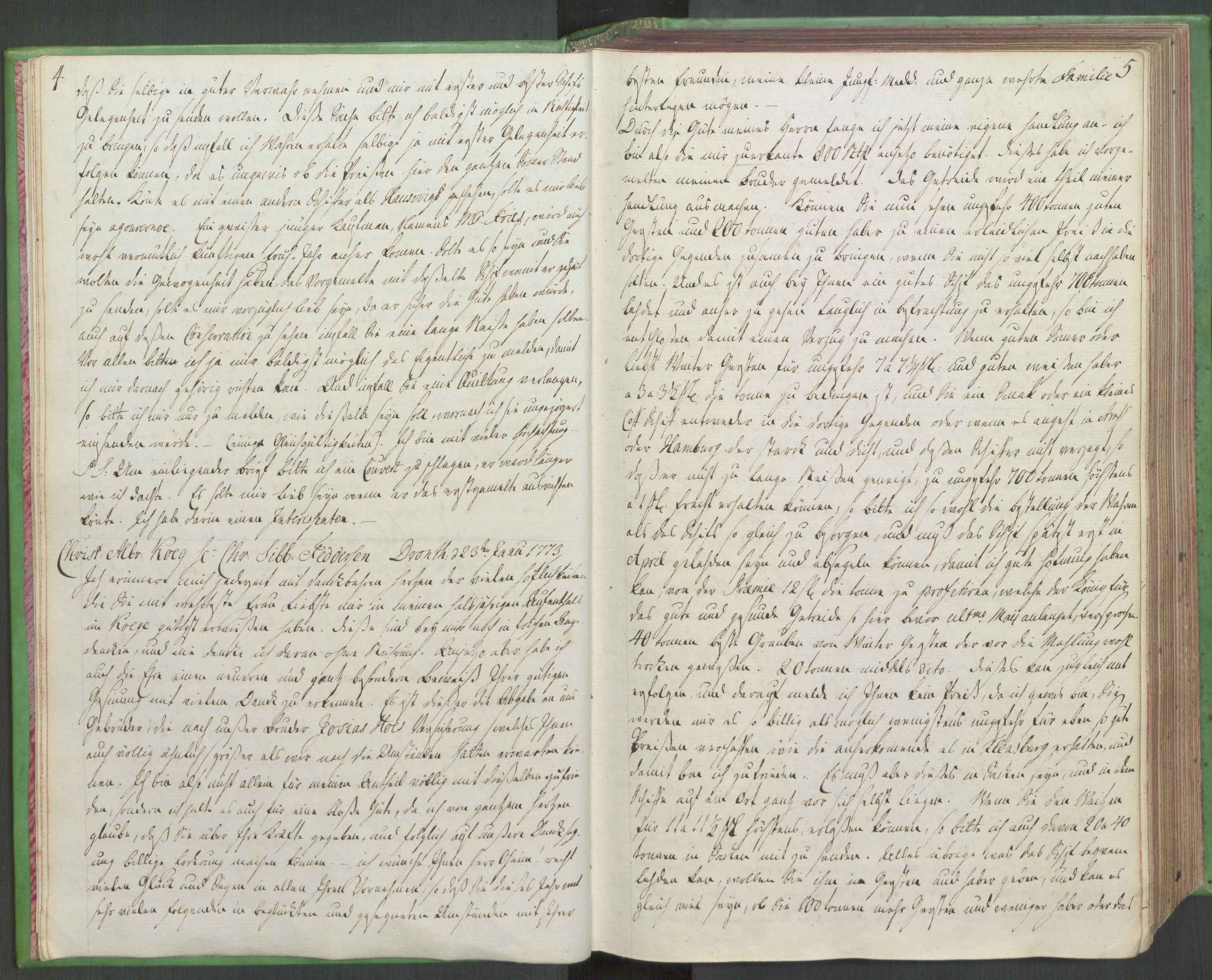 Hoë, Herman & Co, AV/SAT-PA-0280/11/L0001: Kopibok, utenriks, 1773-1776, s. 4-5