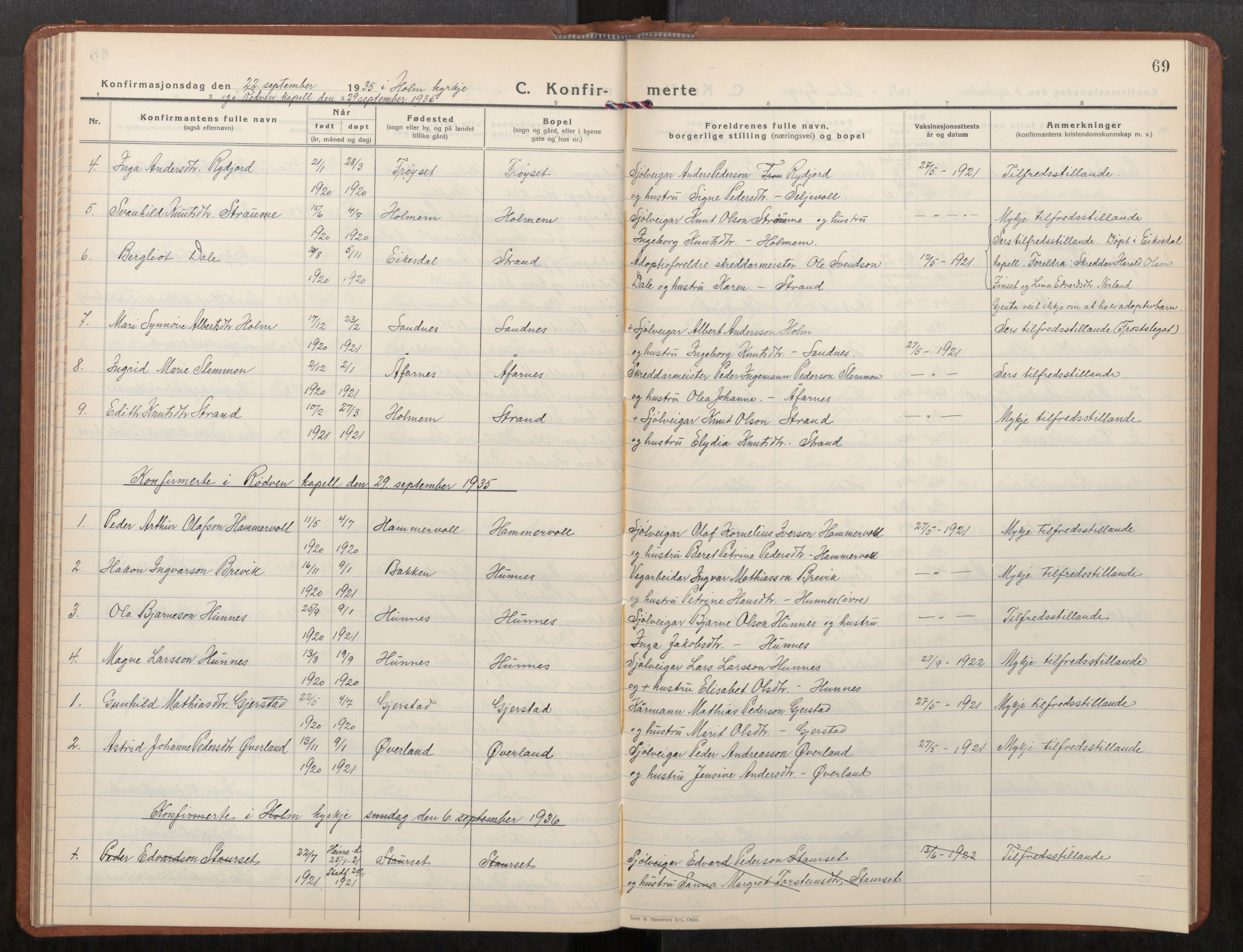 Ministerialprotokoller, klokkerbøker og fødselsregistre - Møre og Romsdal, SAT/A-1454/549/L0616: Klokkerbok nr. 549C02, 1932-1961, s. 69