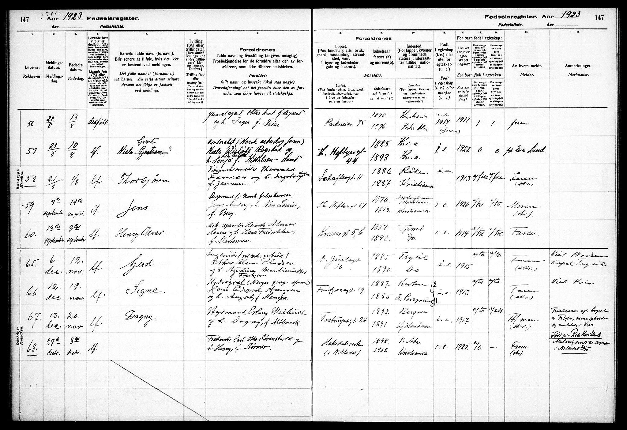 Frogner prestekontor Kirkebøker, SAO/A-10886/J/Ja/L0001: Fødselsregister nr. 1, 1916-1927, s. 147