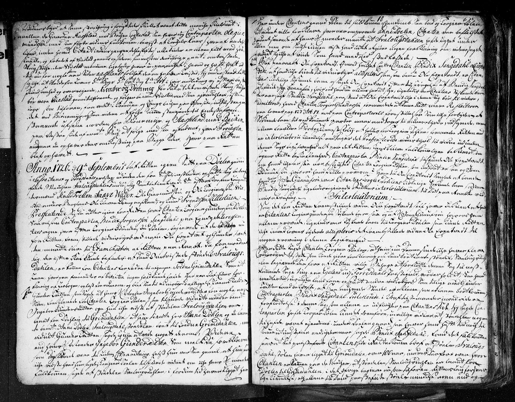 Vest-Telemark sorenskriveri, AV/SAKO-A-134/F/Fb/L0002: Tingbokkopi, 1726-1732, s. 9-10