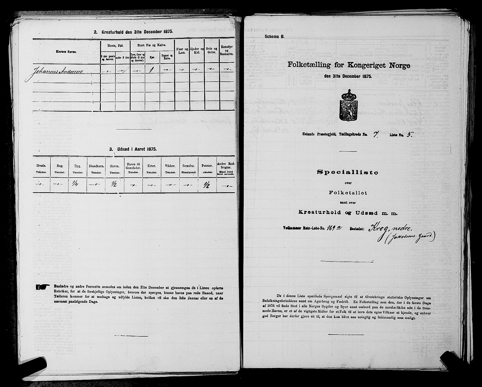 RA, Folketelling 1875 for 0221P Høland prestegjeld, 1875, s. 1245