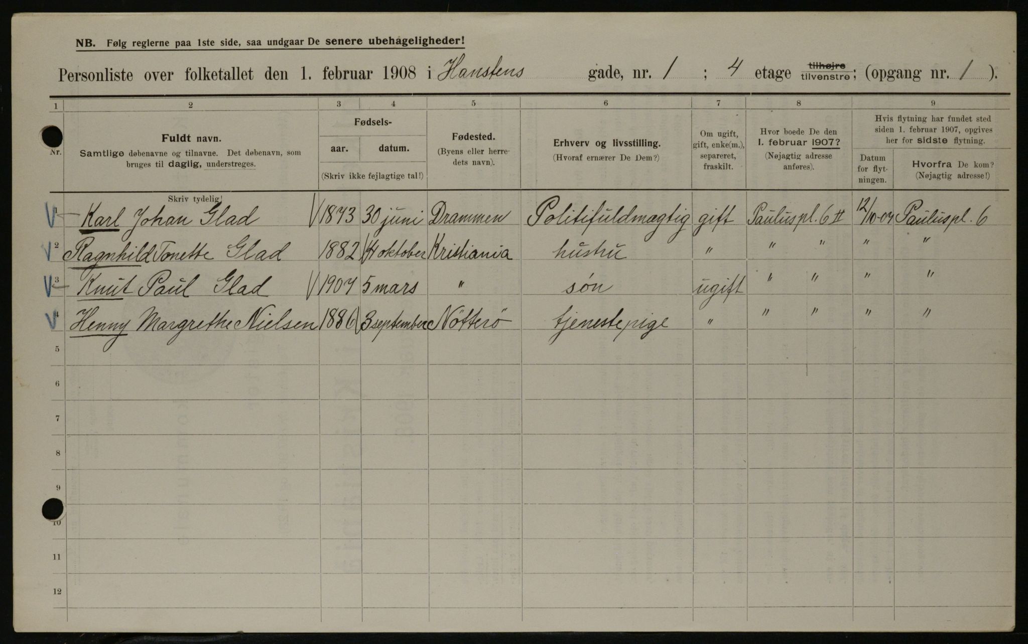 OBA, Kommunal folketelling 1.2.1908 for Kristiania kjøpstad, 1908, s. 31321