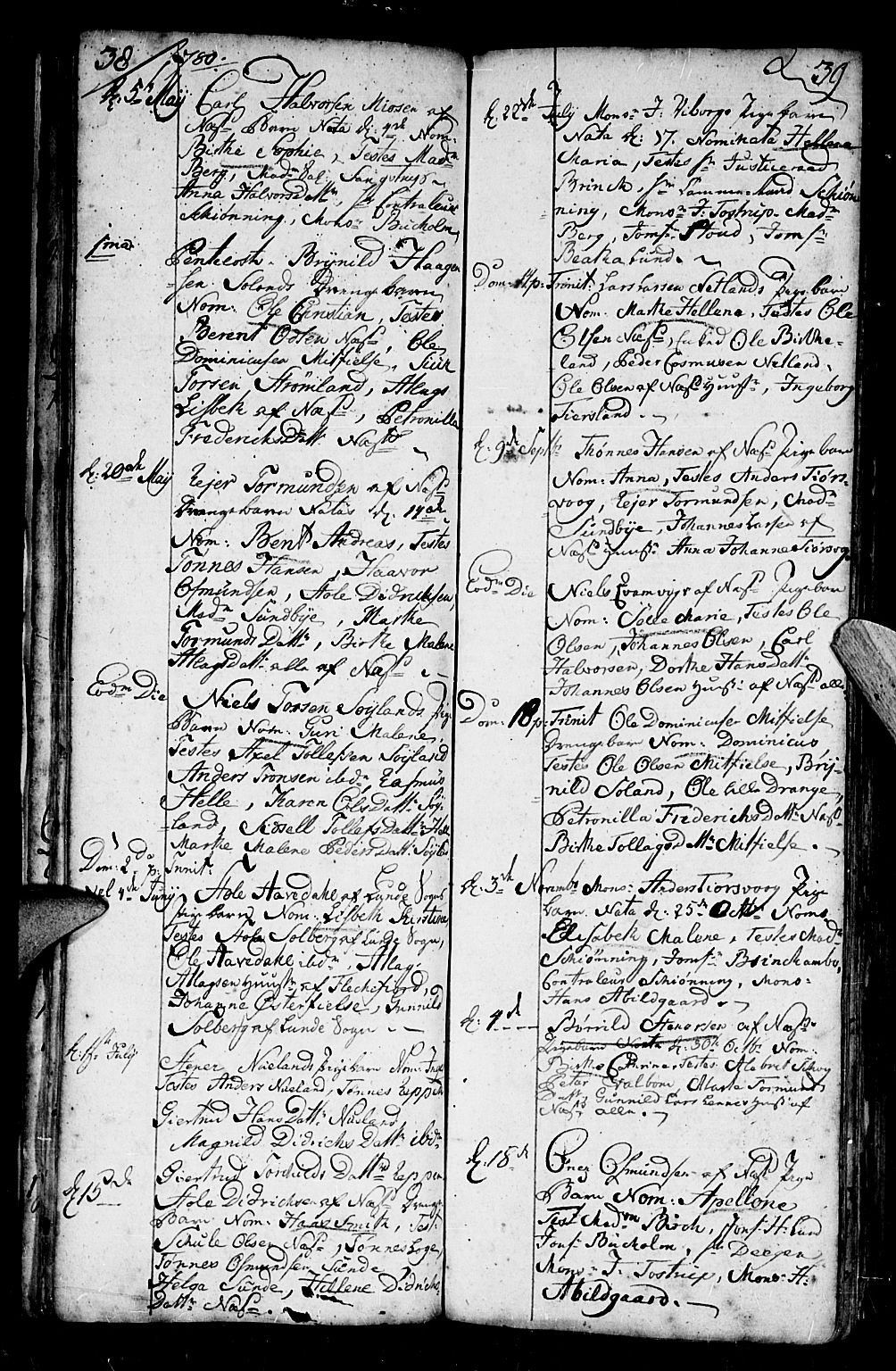Flekkefjord sokneprestkontor, AV/SAK-1111-0012/F/Fb/Fbc/L0001: Klokkerbok nr. B 1, 1773-1801, s. 38-39