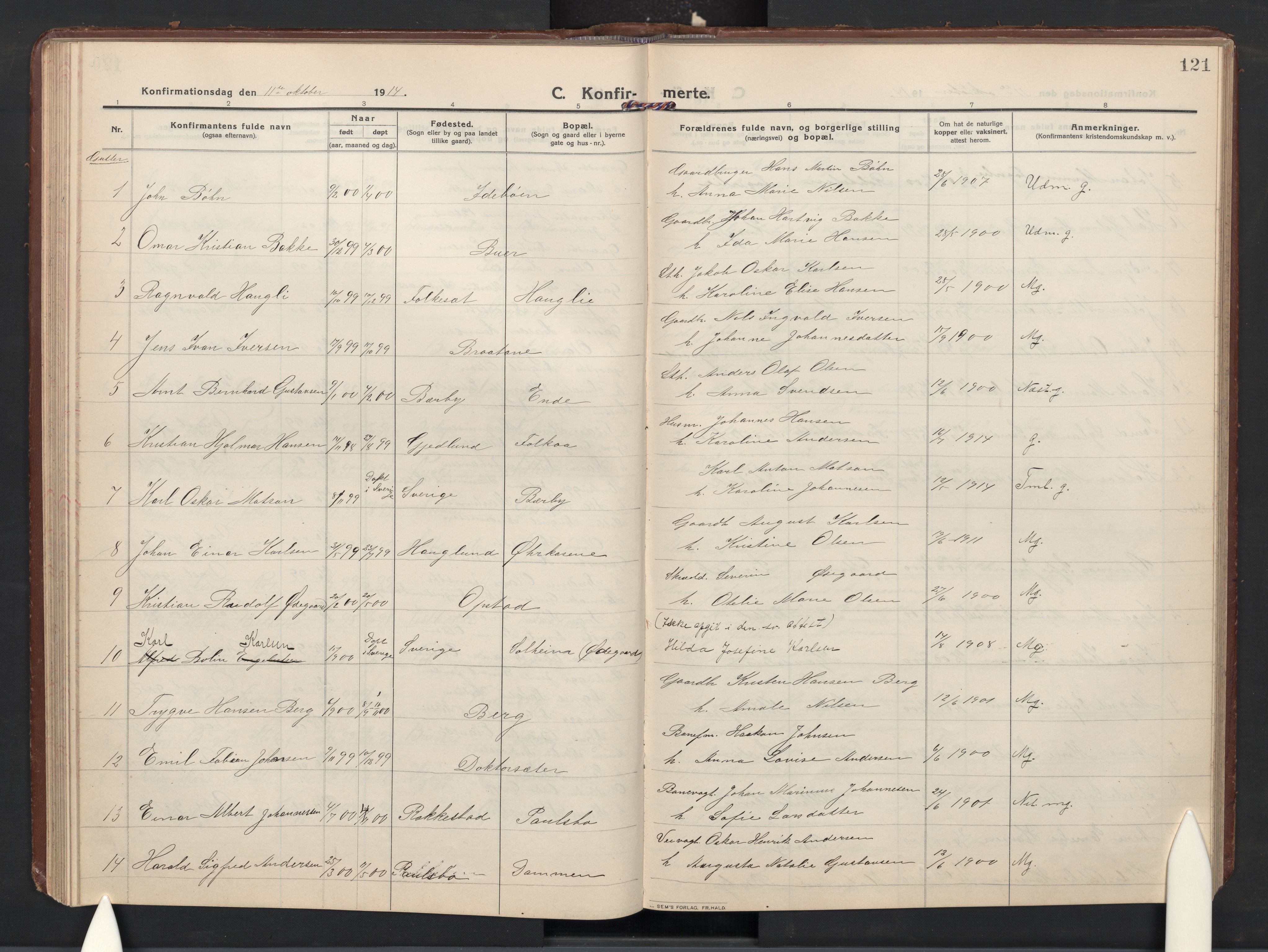 Idd prestekontor Kirkebøker, AV/SAO-A-10911/G/Gc/L0002: Klokkerbok nr. III 2, 1911-1932, s. 121