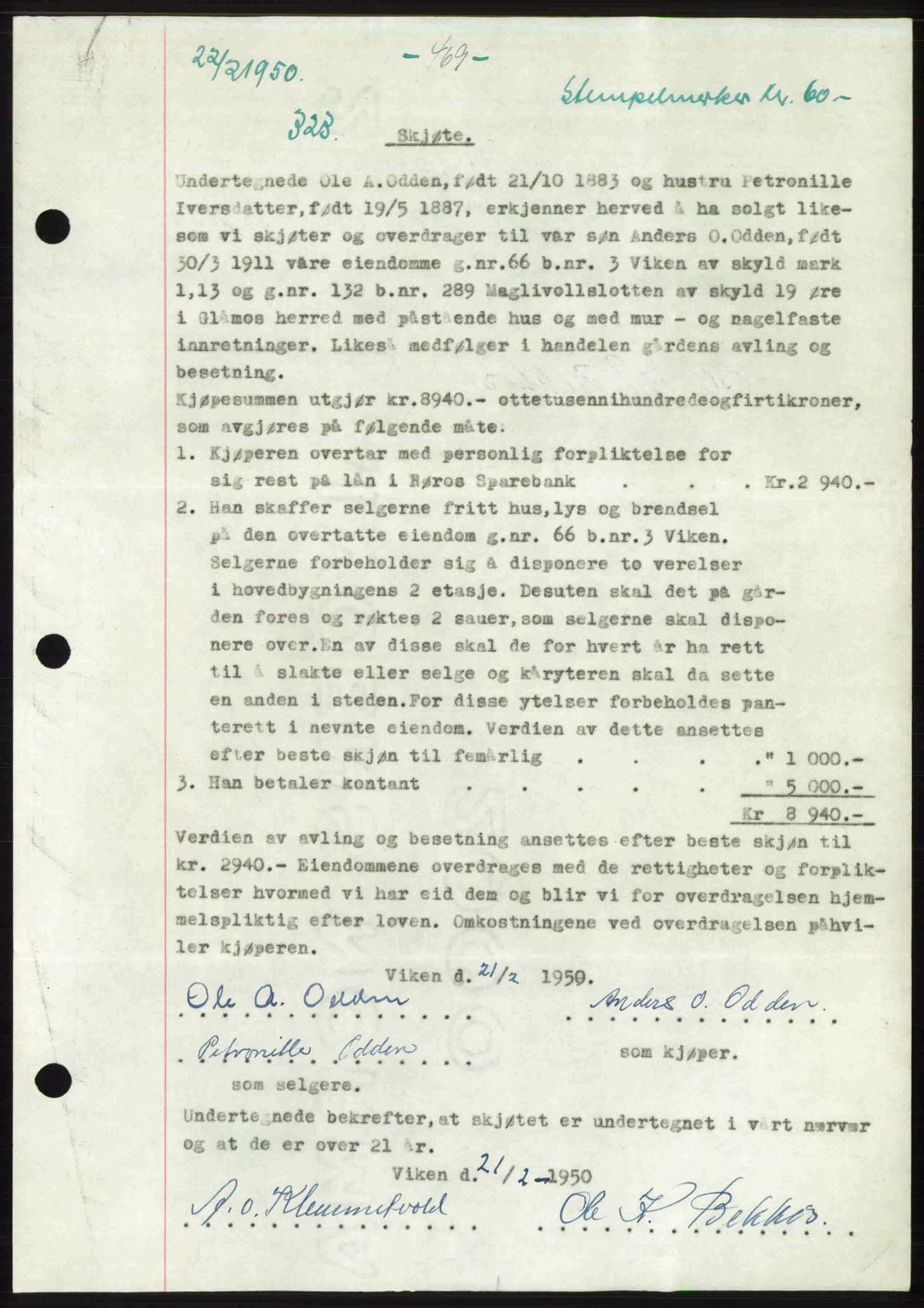 Gauldal sorenskriveri, SAT/A-0014/1/2/2C: Pantebok nr. A9, 1949-1950, Dagboknr: 323/1950