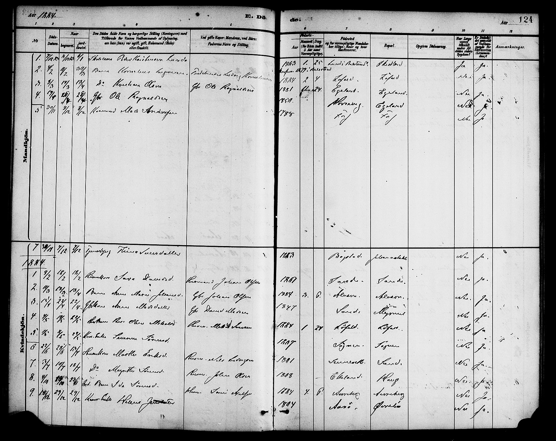 Gaular sokneprestembete, AV/SAB-A-80001/H/Haa: Ministerialbok nr. B 1, 1882-1897, s. 124