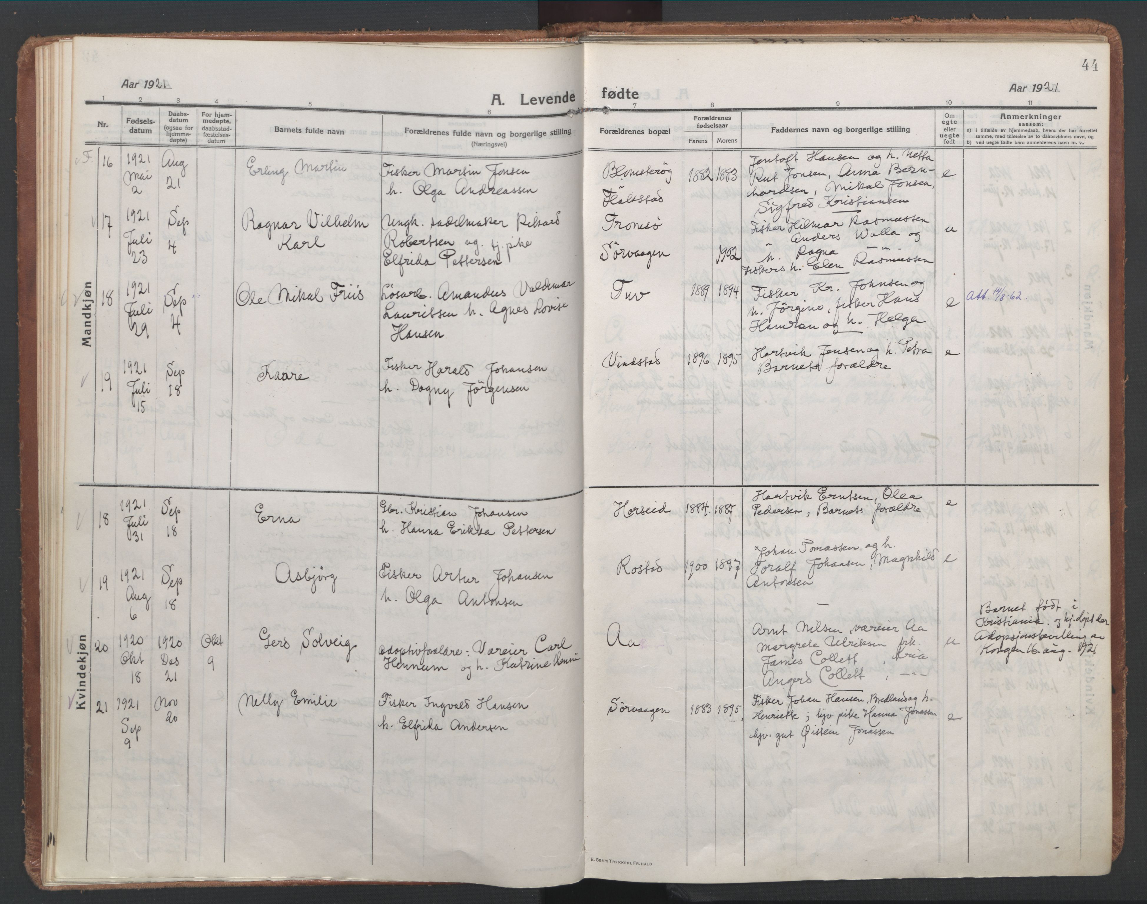 Ministerialprotokoller, klokkerbøker og fødselsregistre - Nordland, SAT/A-1459/886/L1222: Ministerialbok nr. 886A04, 1914-1926, s. 44