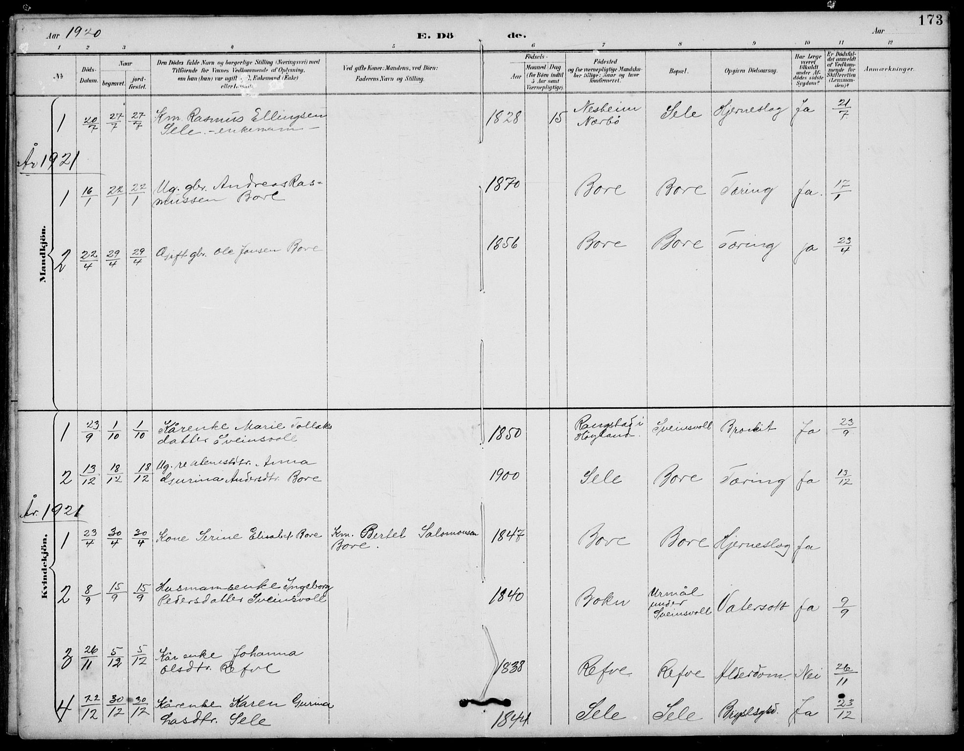 Klepp sokneprestkontor, AV/SAST-A-101803/001/3/30BB/L0006: Klokkerbok nr. B 6, 1889-1936, s. 173