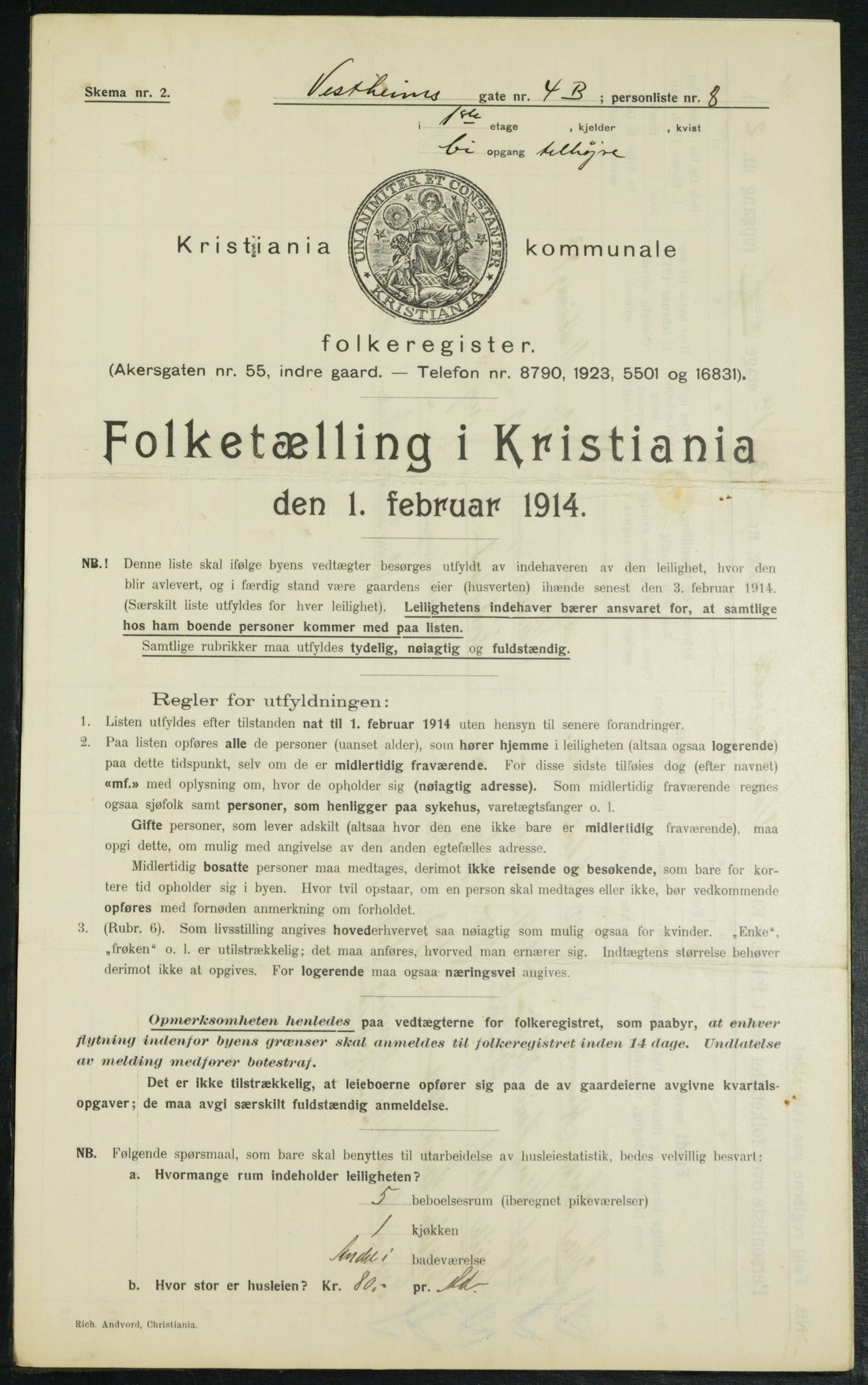 OBA, Kommunal folketelling 1.2.1914 for Kristiania, 1914, s. 123510