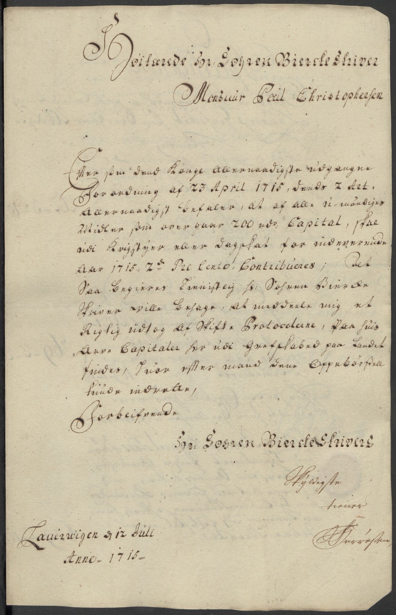 Rentekammeret inntil 1814, Reviderte regnskaper, Fogderegnskap, AV/RA-EA-4092/R33/L1986: Fogderegnskap Larvik grevskap, 1714-1715, s. 488