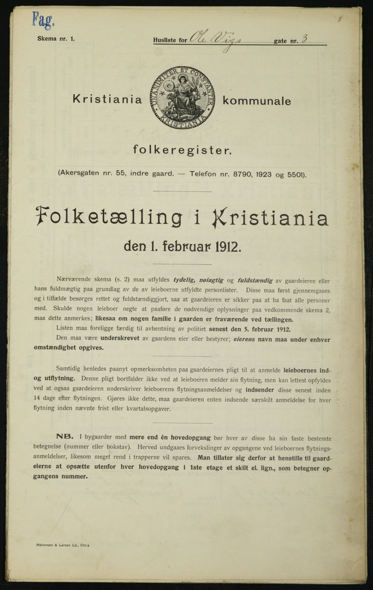 OBA, Kommunal folketelling 1.2.1912 for Kristiania, 1912, s. 76043