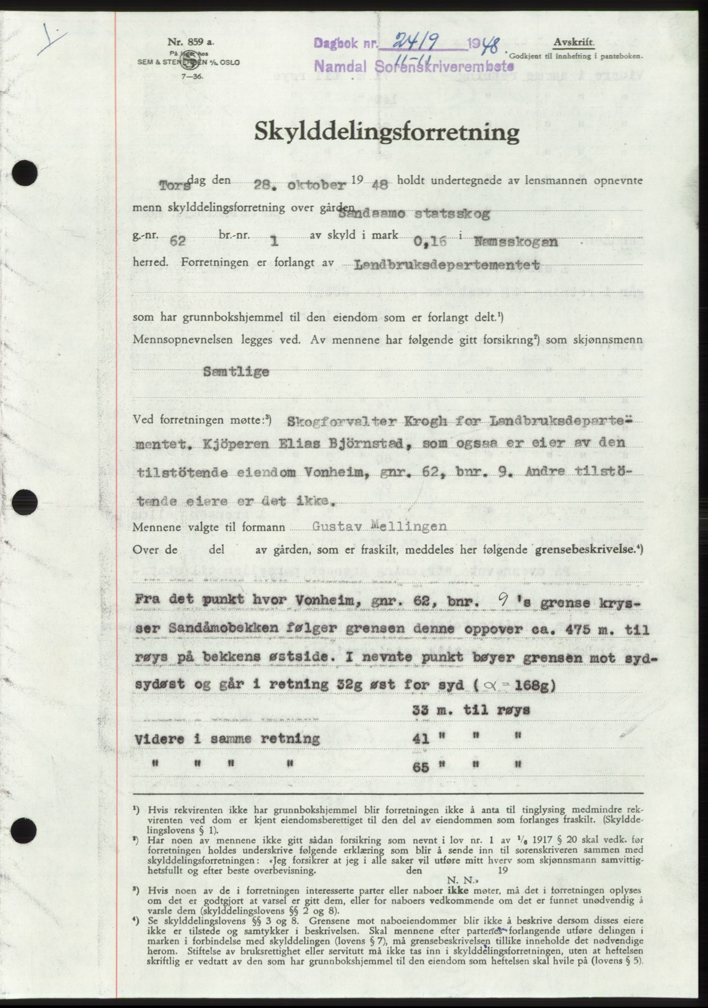 Namdal sorenskriveri, SAT/A-4133/1/2/2C: Pantebok nr. -, 1948-1948, Dagboknr: 2419/1948
