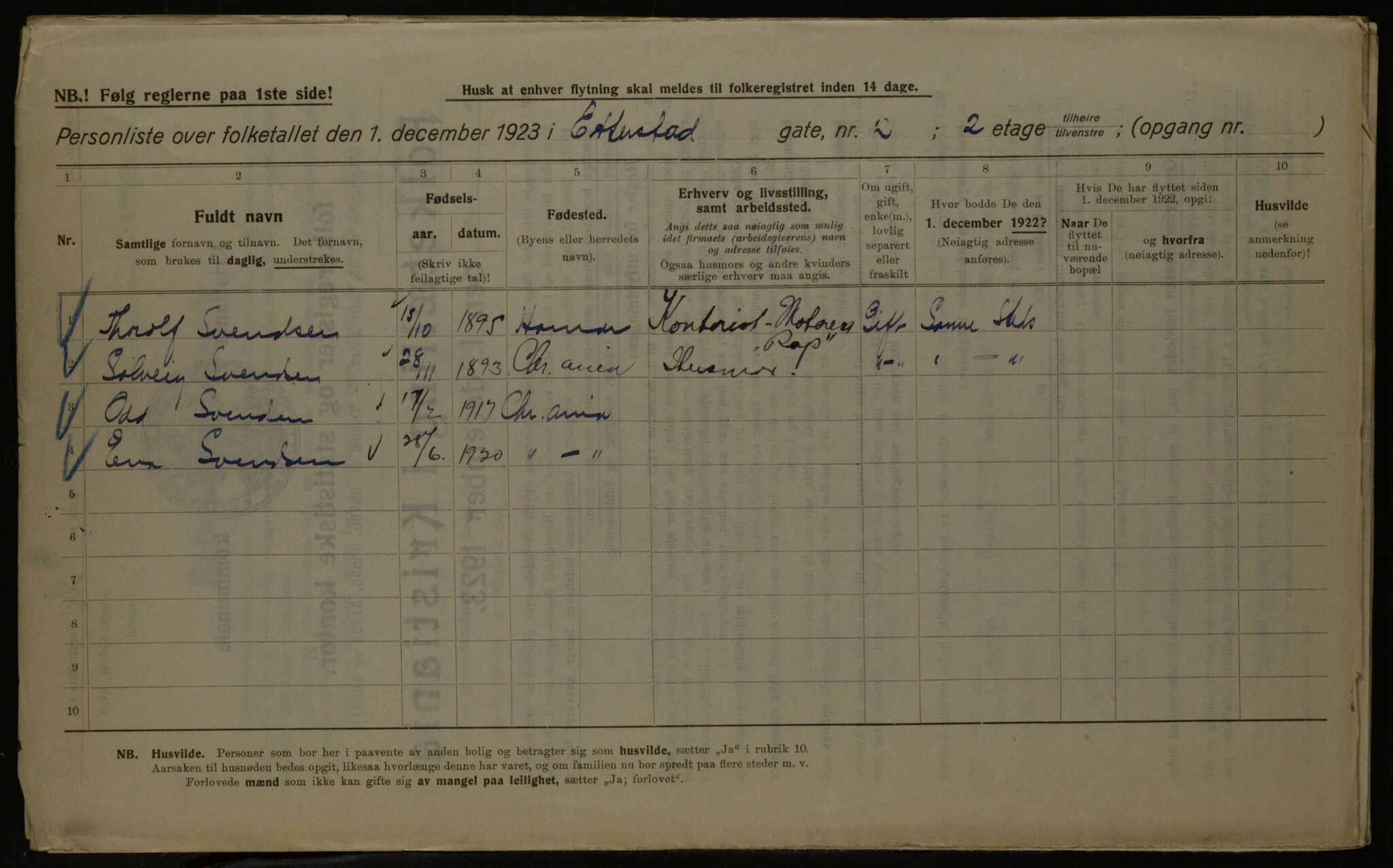 OBA, Kommunal folketelling 1.12.1923 for Kristiania, 1923, s. 25254